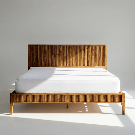 Megsu Bosk Acacia Wood Bed Frame with Headboard
