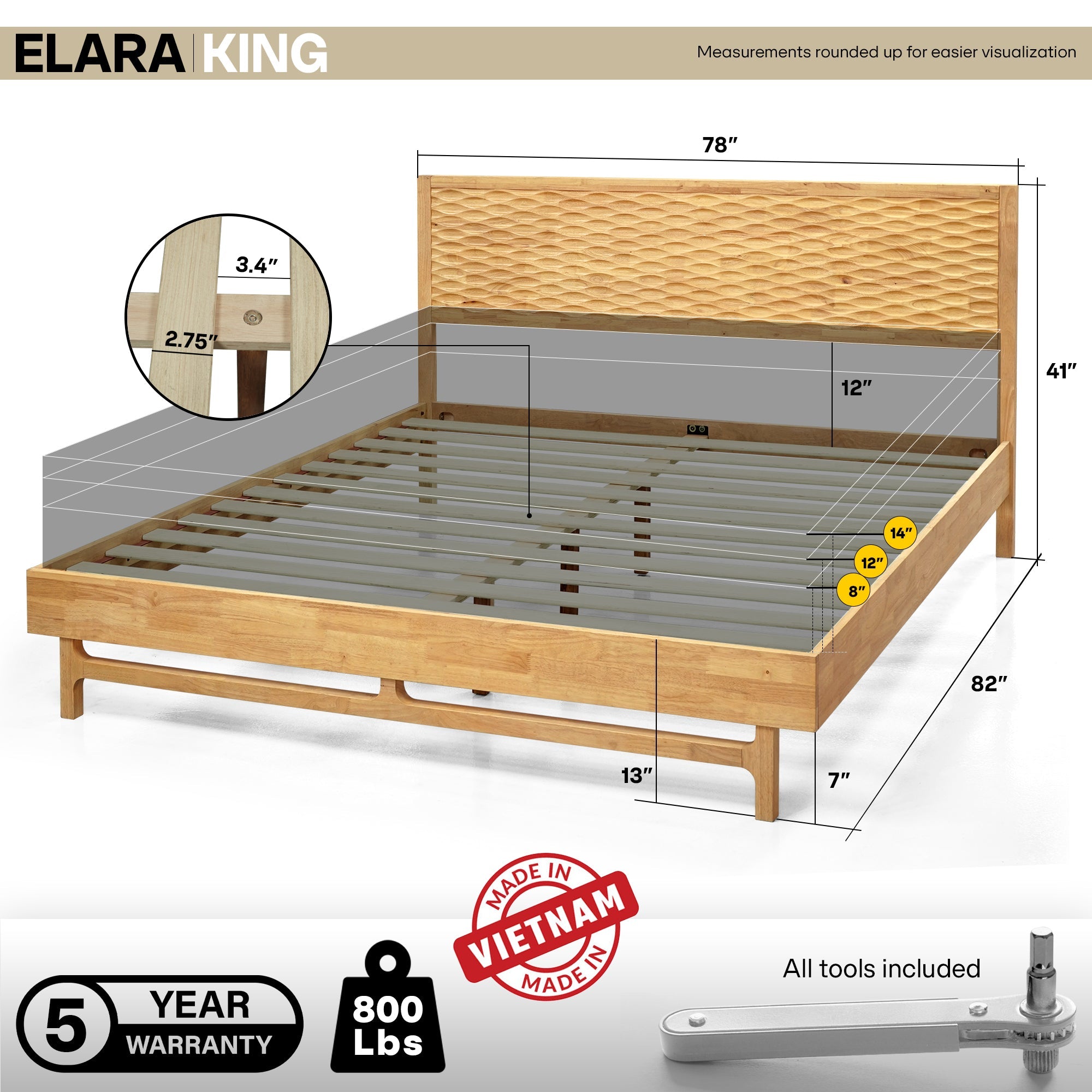 Acacia Elara Platform Bed Frame with Headboard - Stylish and Durable Design