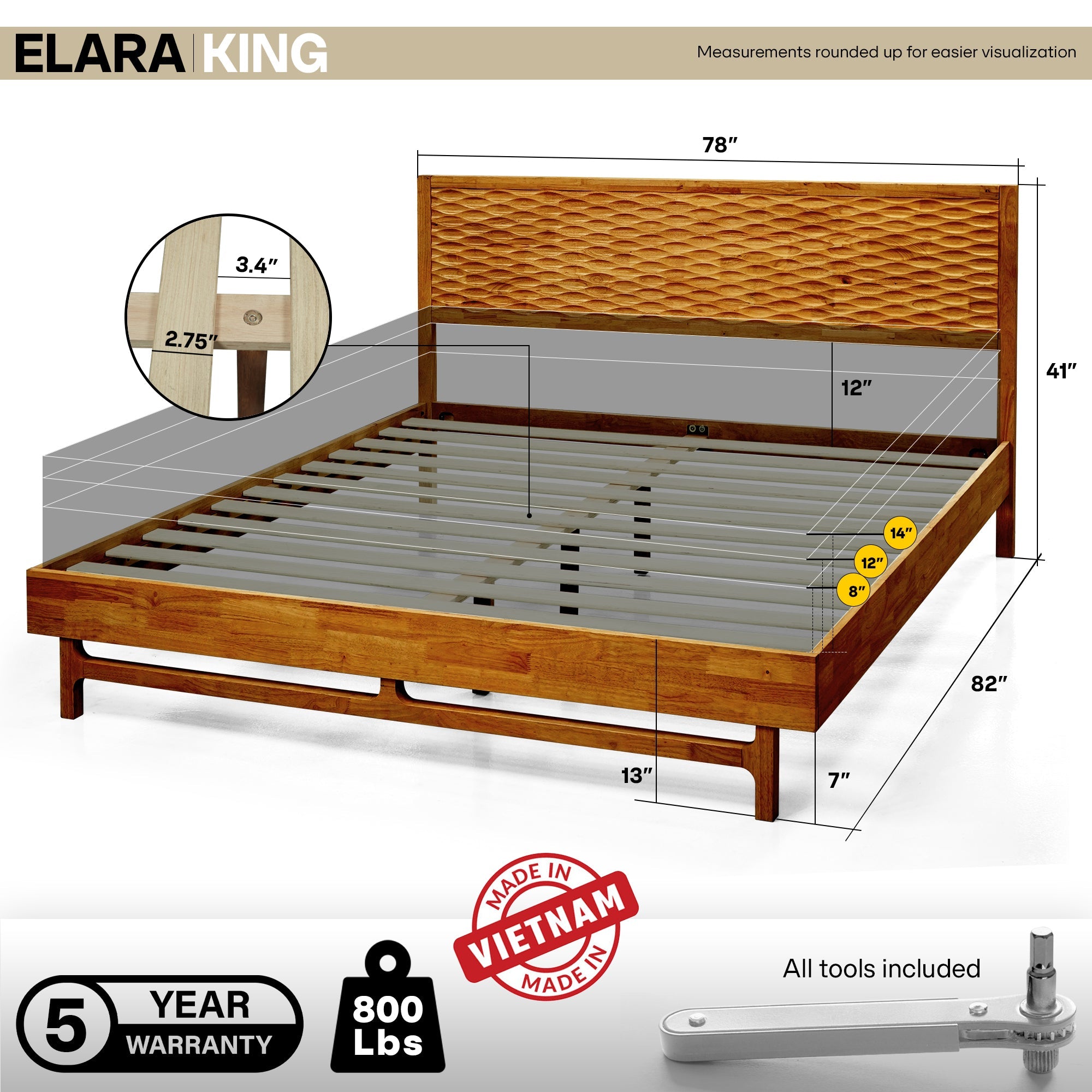 Acacia Elara Platform Bed Frame with Headboard - Stylish and Durable Design