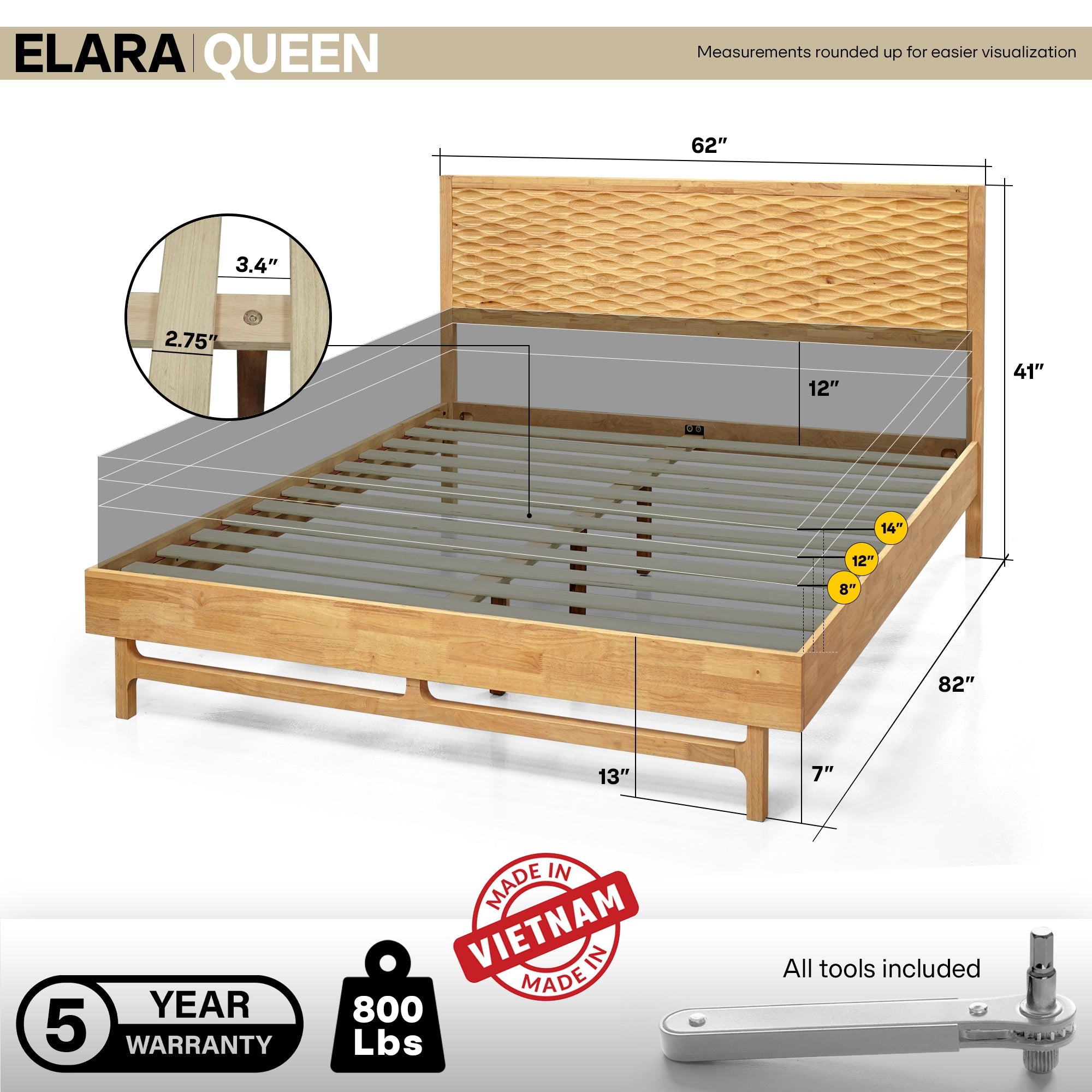 Acacia Elara Platform Bed Frame with Headboard - Stylish and Durable Design