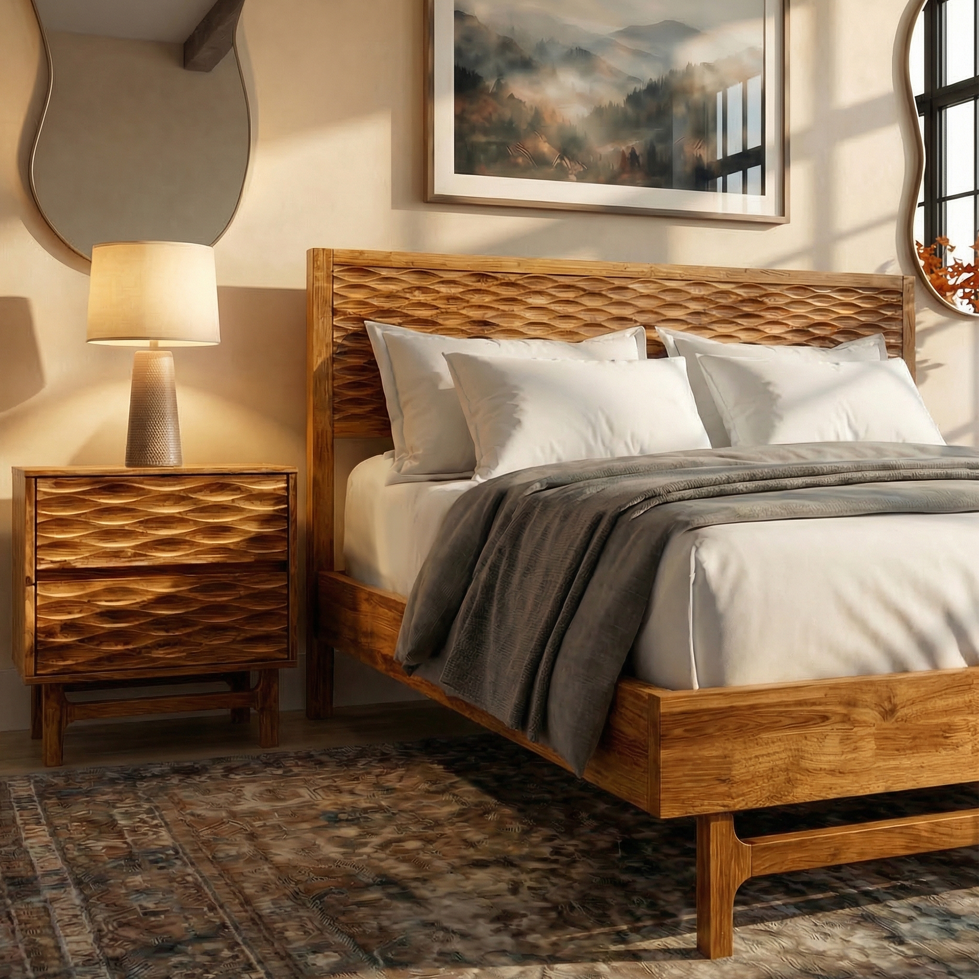 Acacia Elara Platform Bed Frame with Headboard - Stylish and Durable Design