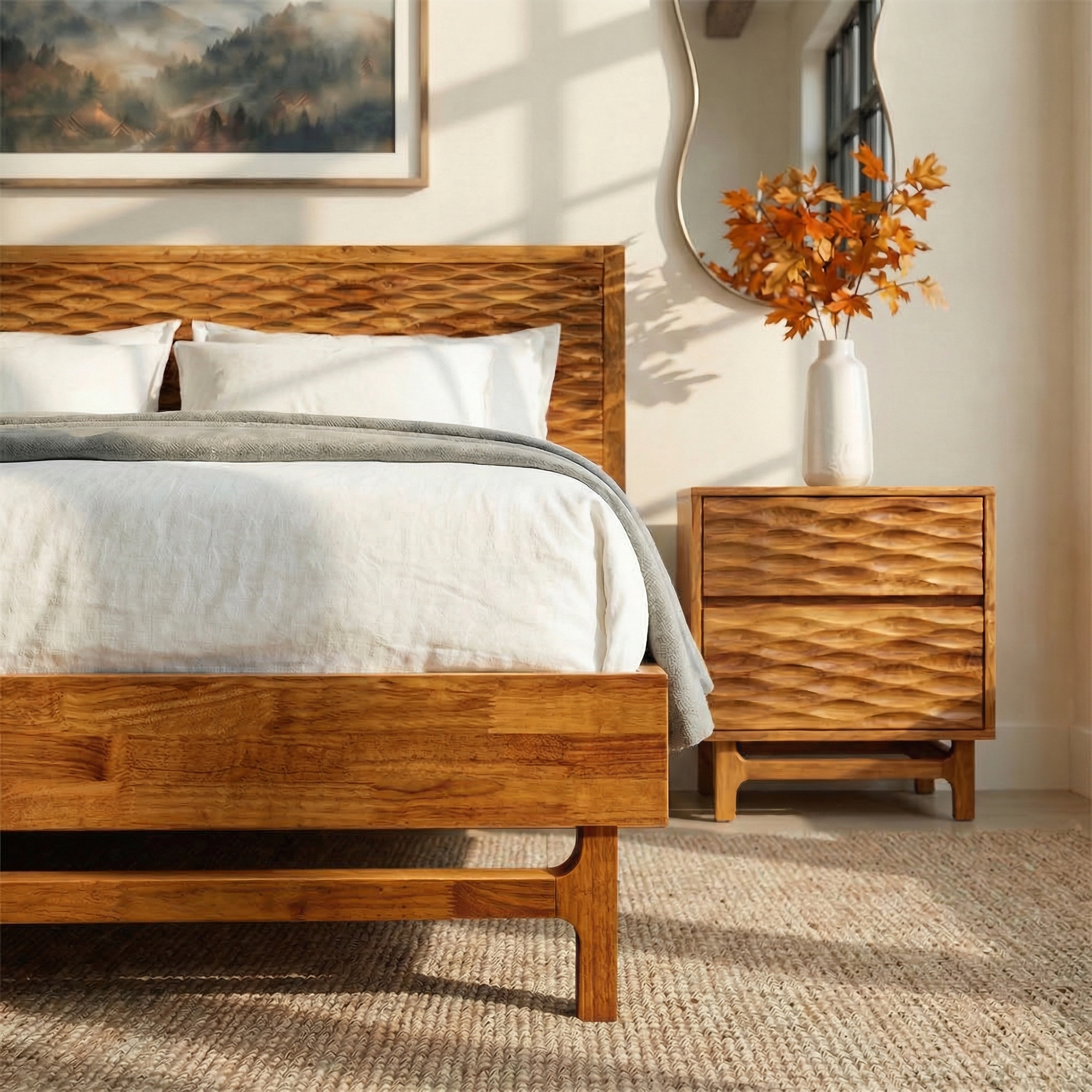 Acacia Elara Platform Bed Frame with Headboard - Stylish and Durable Design