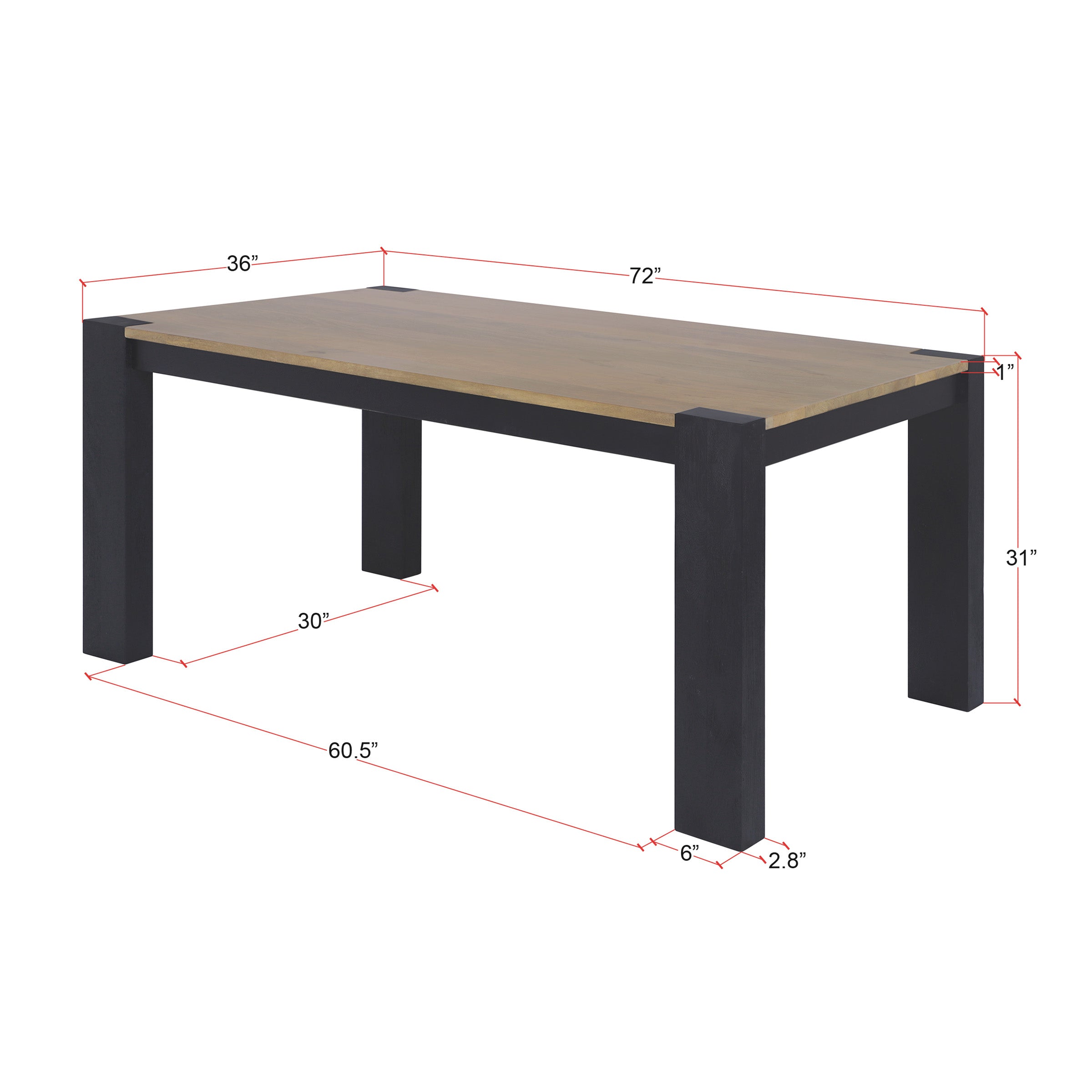 Axis Modern 2-Tone Solid Wood Dining Table, Sunshine-Black
