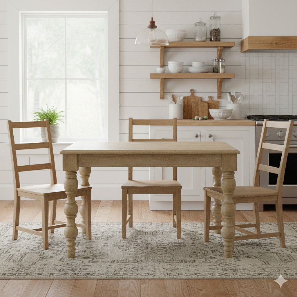 French Country 48" Square Dining Table, Natural-Rustic White