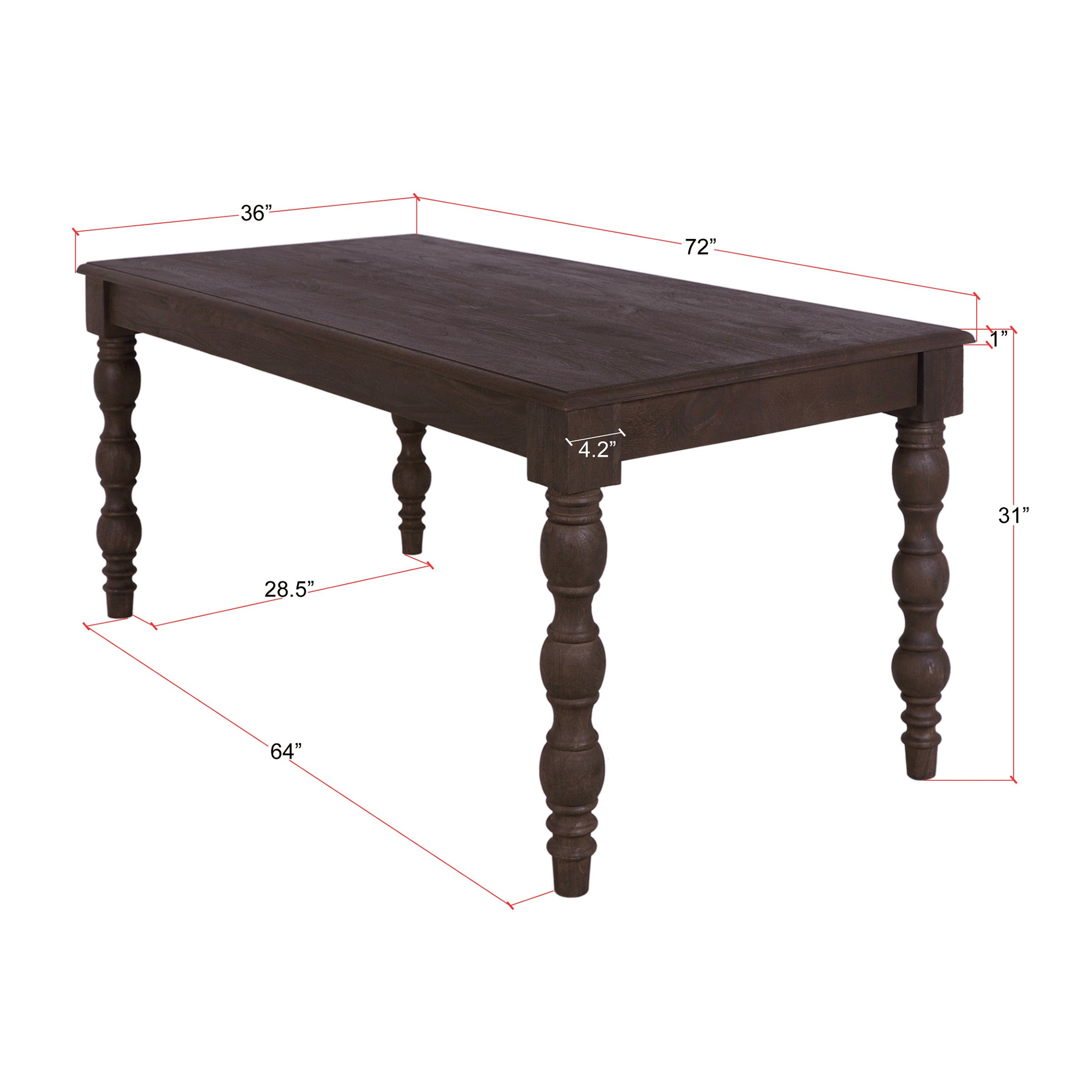 French Country 72" Rectangular Dining Table, Coffee Brown