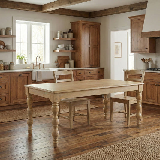 French Country 72" Rectangular Dining Table, Natural-Rustic White