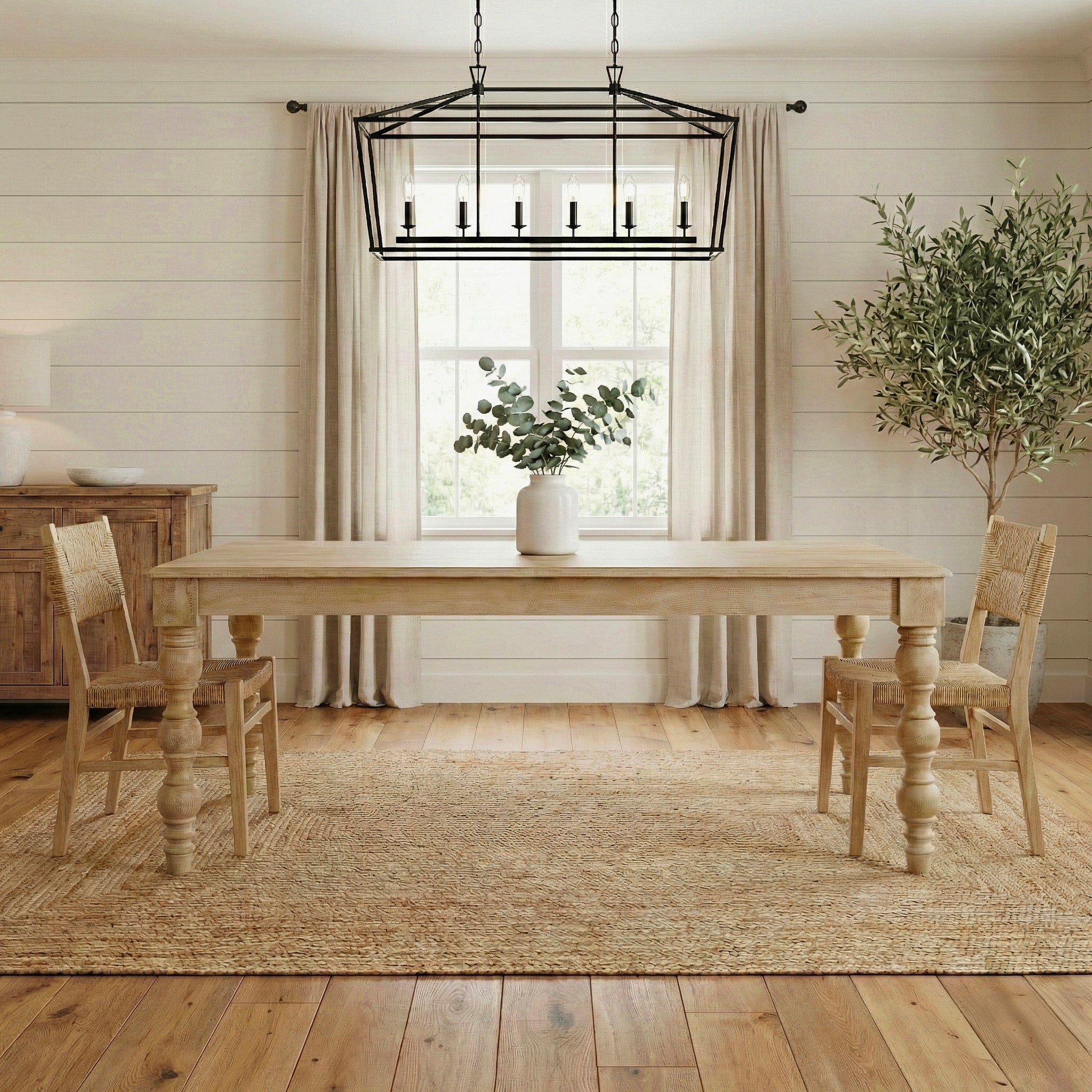French Country 84" Rectangular Dining Table, Natural-Rustic White