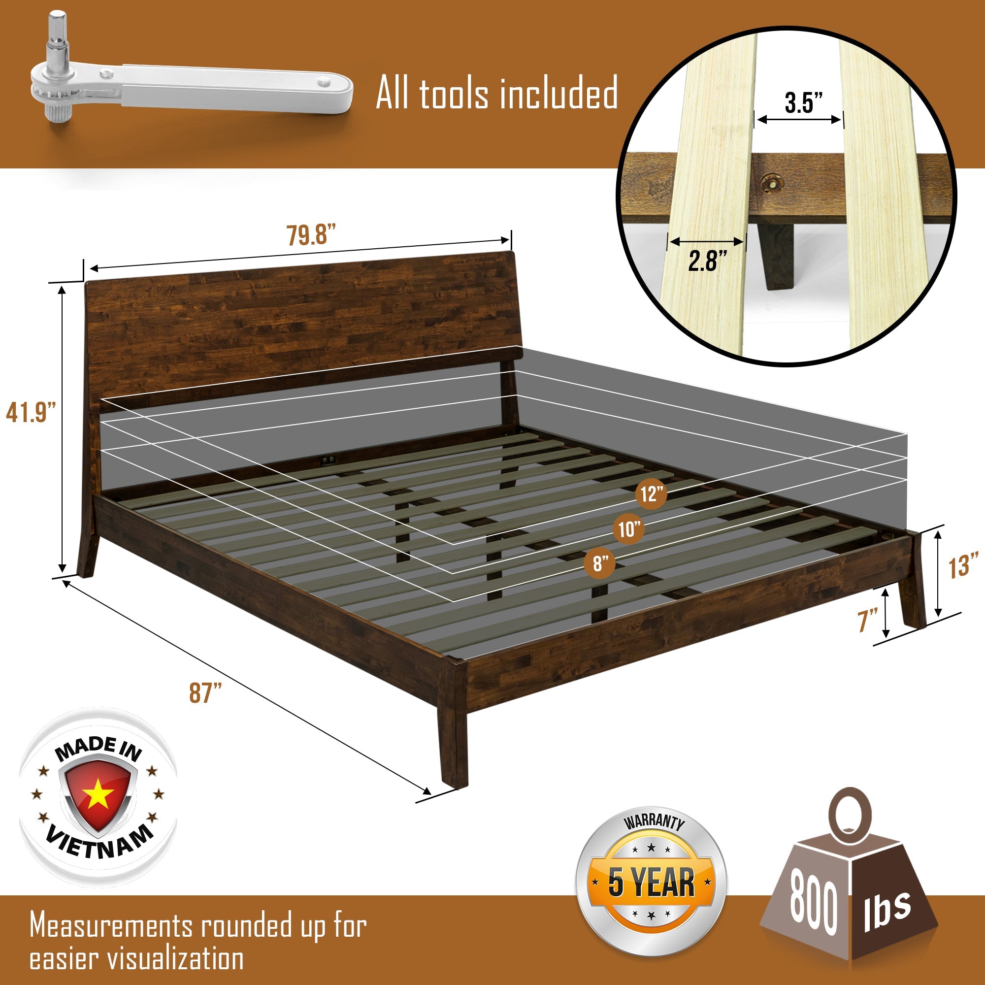 Acacia Serenity Deluxe Wood Platform Bed Frame - Elegant and Durable Design
