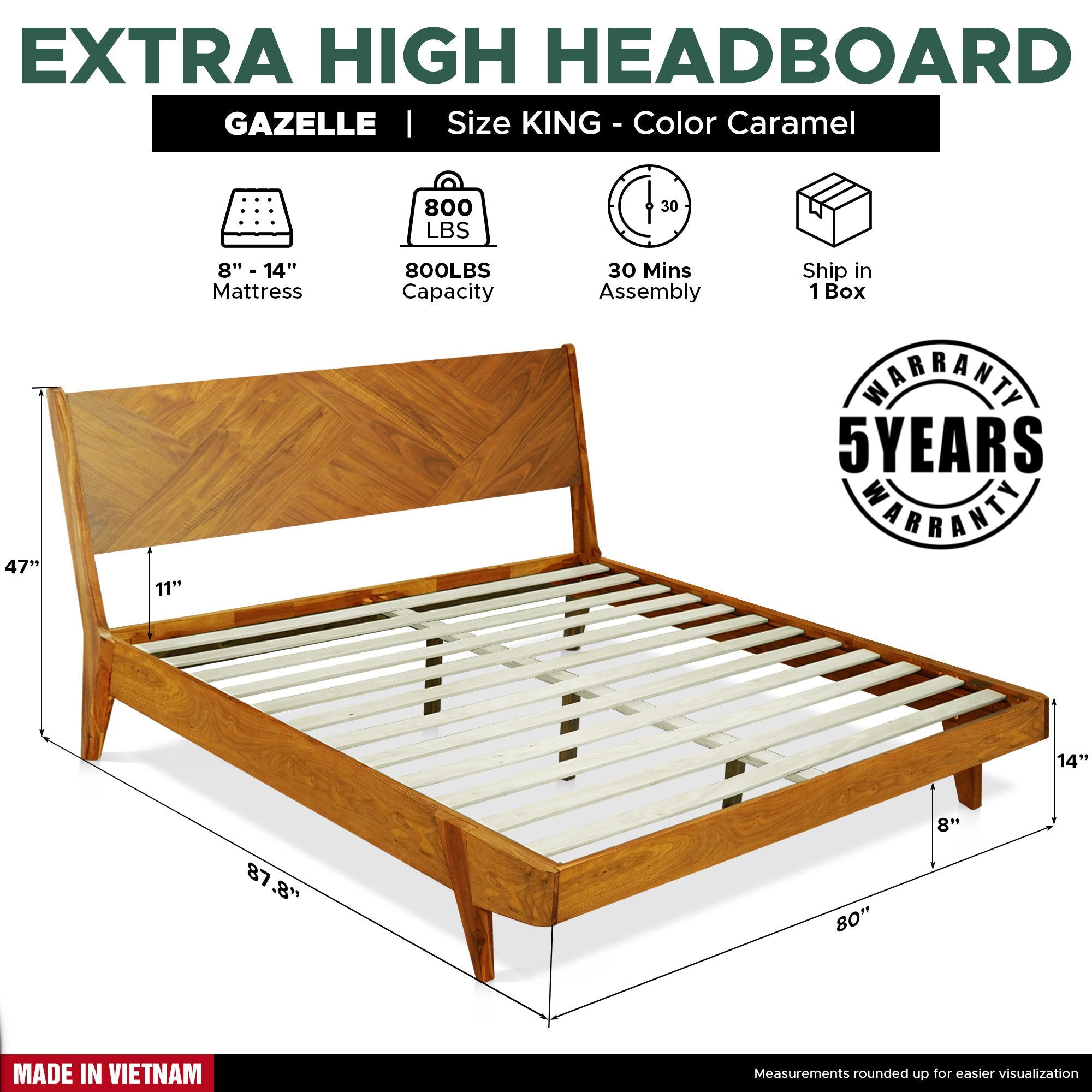 Rorns Gazelle Platform Bed Frame With Headboard for Ultimate Comfort