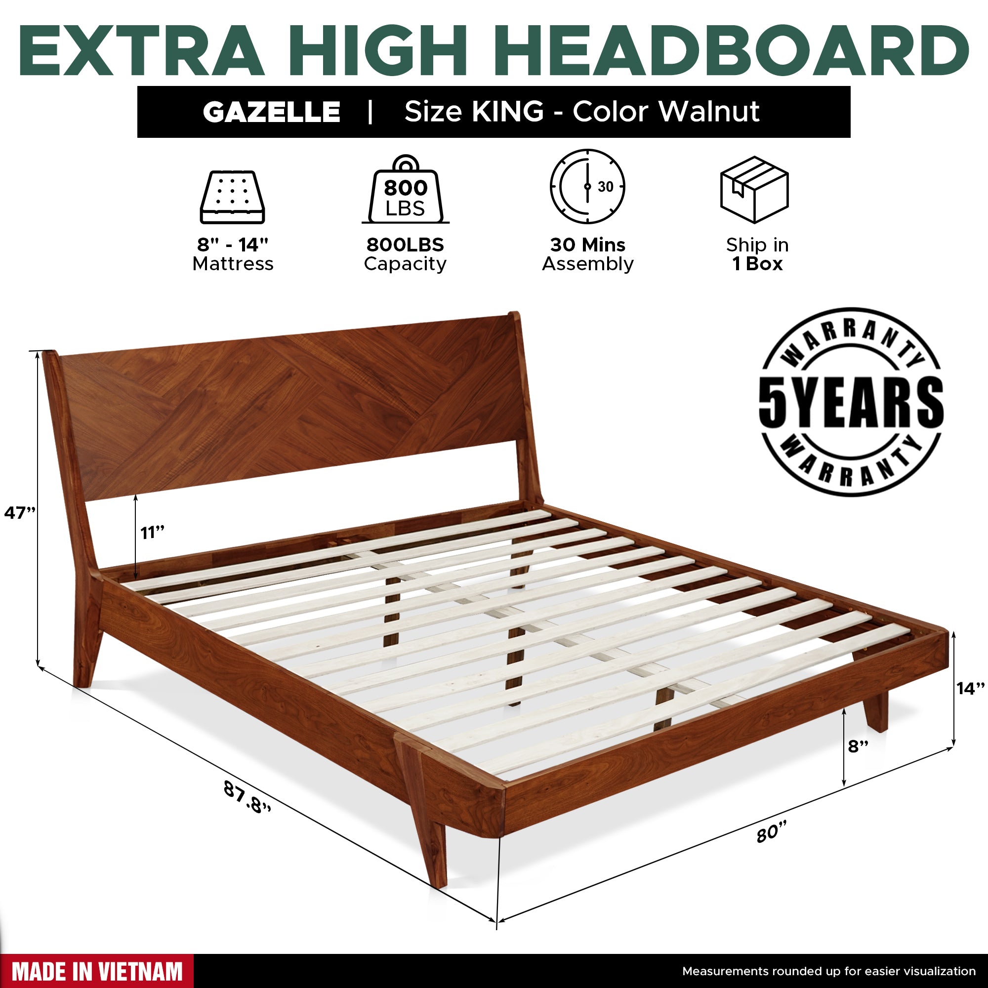 Rorns Gazelle Platform Bed Frame With Headboard for Ultimate Comfort