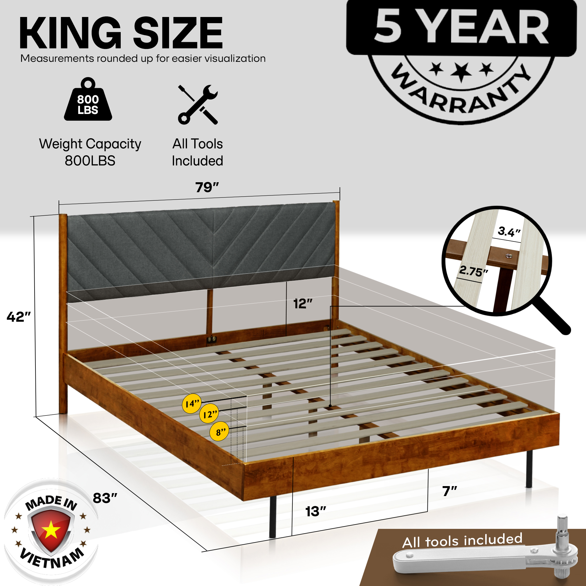 Acacia Astoria Upholstered Solid Wood Bed Frame for Elegant Bedrooms