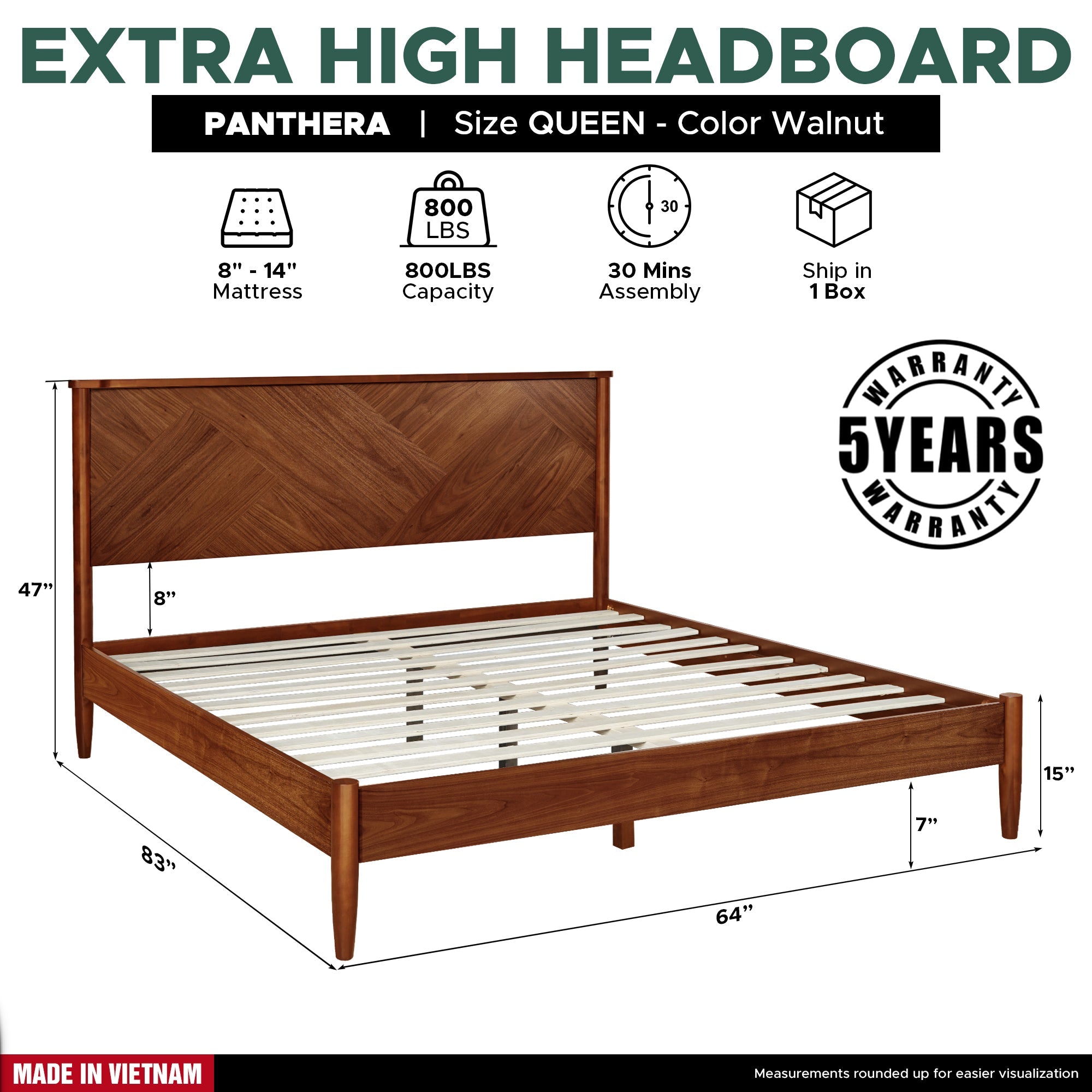 Rorns Panthera Platform Bed Frame With Headboard for Ultimate Comfort