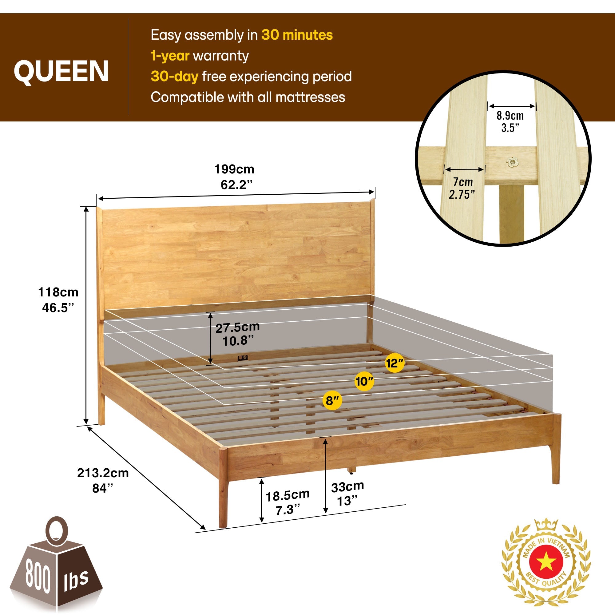 Acacia Haven Deluxe Wood Platform Bed Frame for Ultimate Comfort and Style