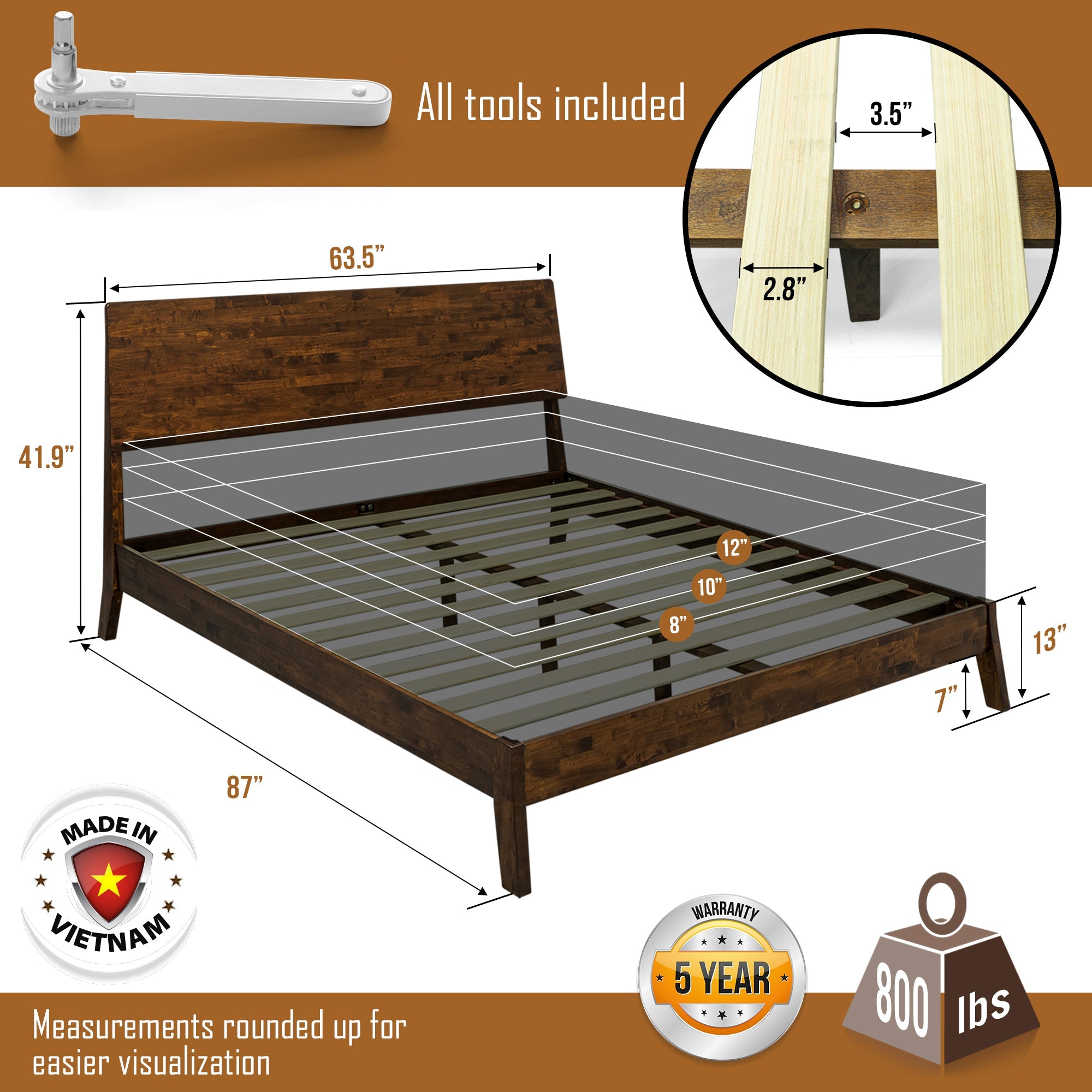 Acacia Serenity Deluxe Wood Platform Bed Frame - Elegant and Durable Design