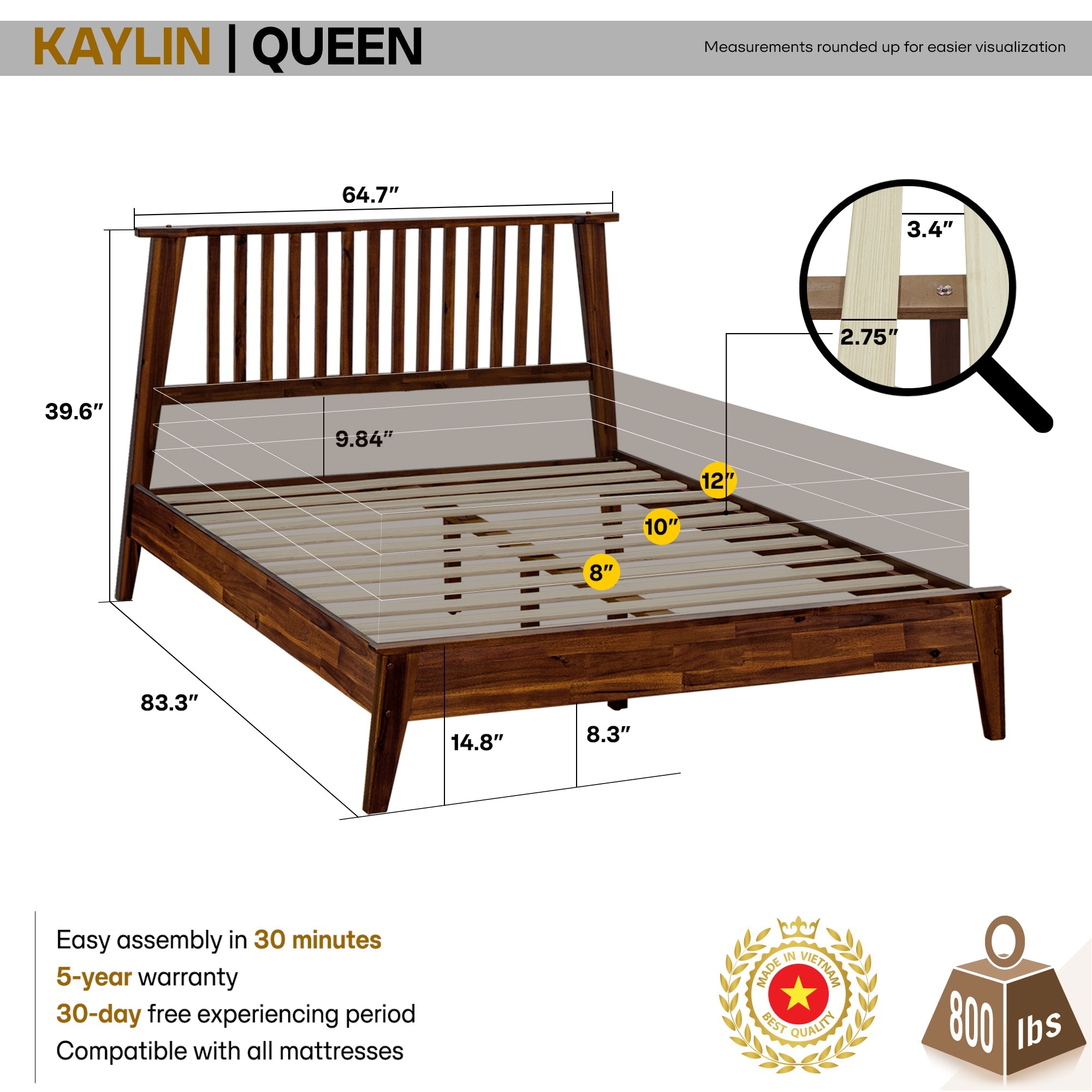 Acacia Kaylin Solid Wood Bed Frame for Durable Style and Comfort