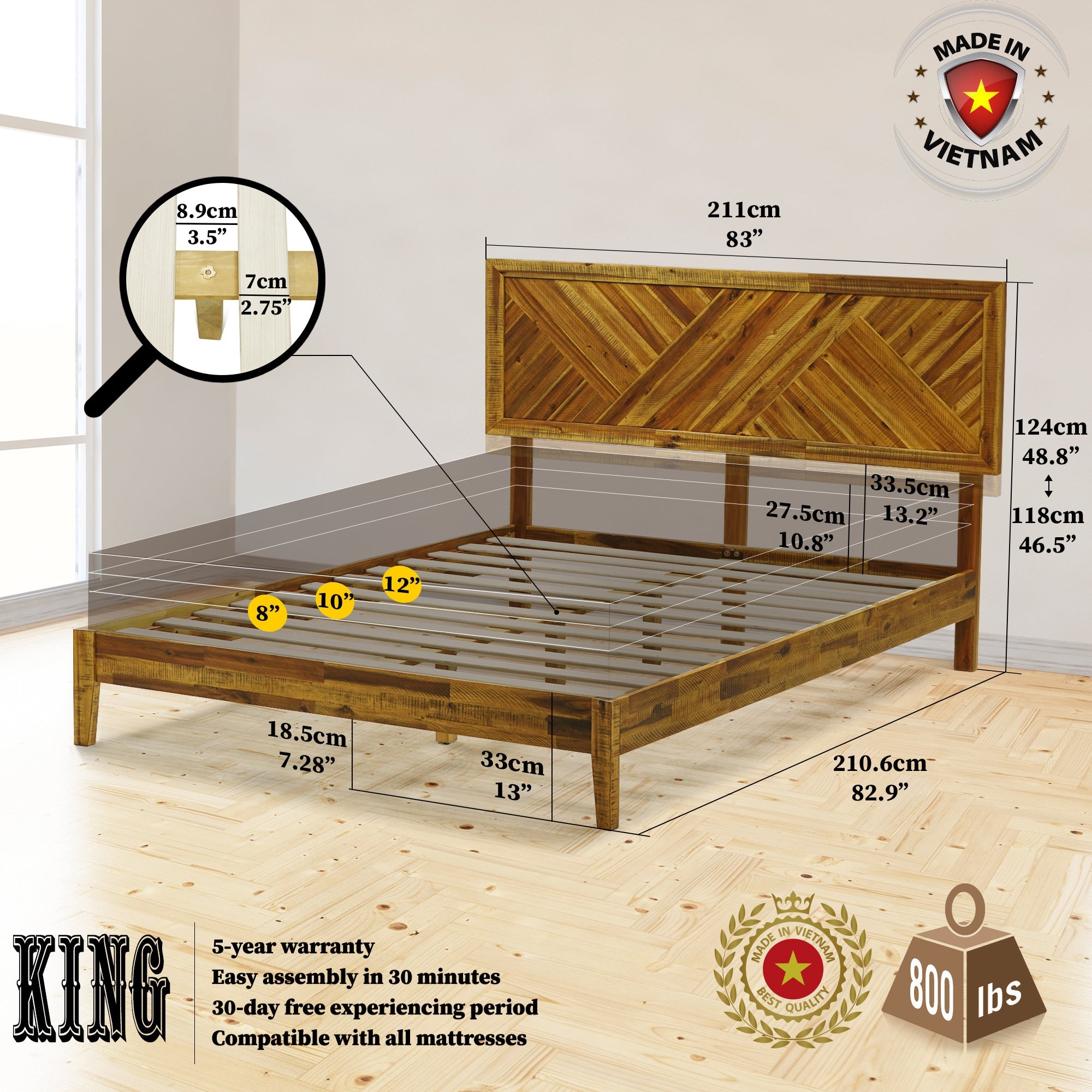 Acacia Sierra Deluxe Solid Wood Bed Frame