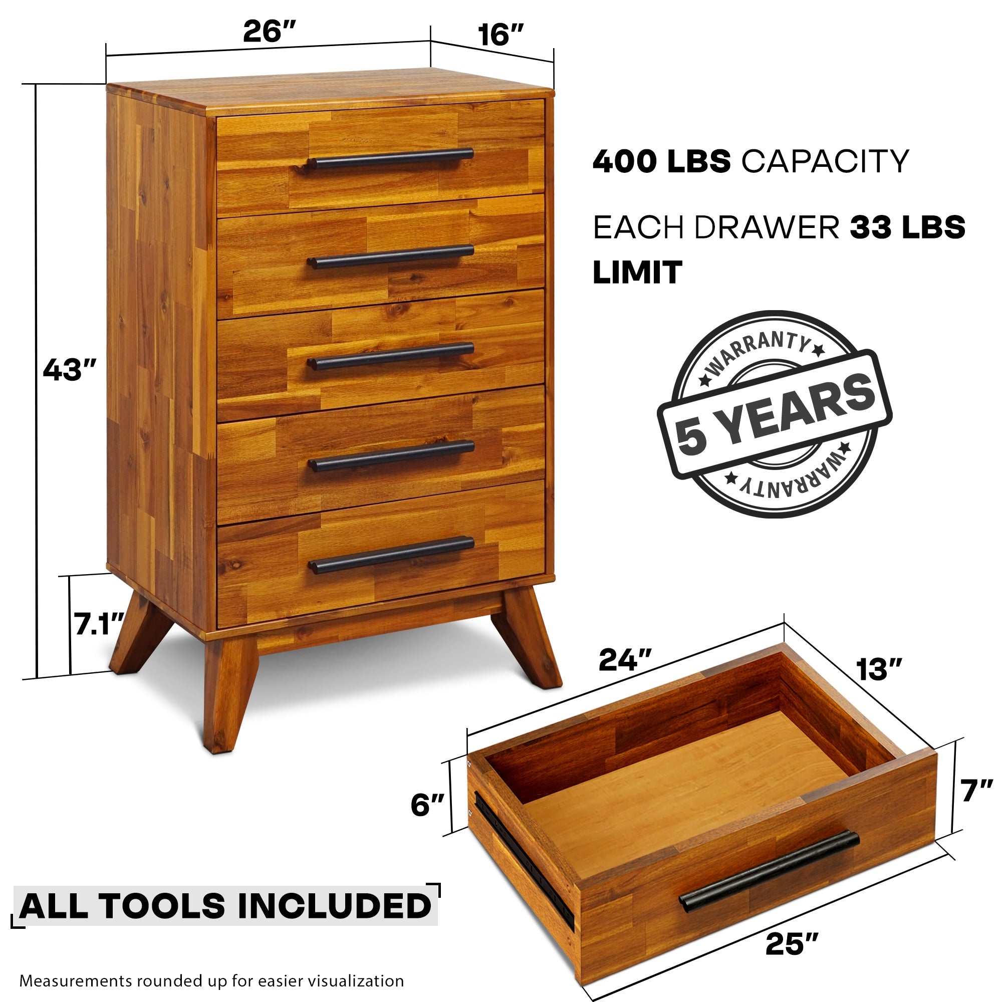 Acacia Linea Solid Wood Dresser for Timeless Elegance