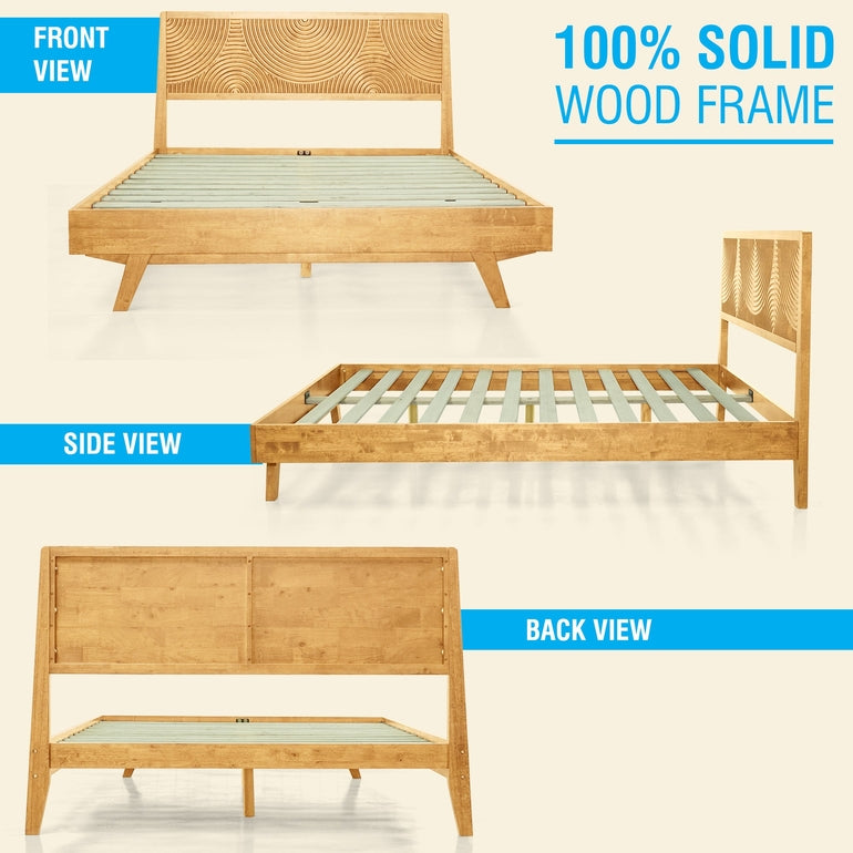 Acacia Harmony Solid Wood Platform Bed Frame with Headboard