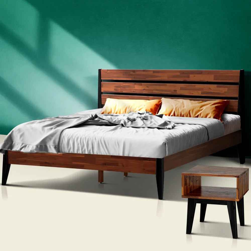 Emery Bed Frame & Nightstand Set - Acacia Solid Wood Bedroom Furniture