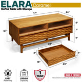 Acacia Elara 47.2” Rectangular Coffee Table with Drawers & Open Storage