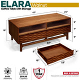 Acacia Elara 47.2” Rectangular Coffee Table with Drawers & Open Storage