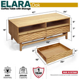 Acacia Elara 47.2” Rectangular Coffee Table with Drawers & Open Storage