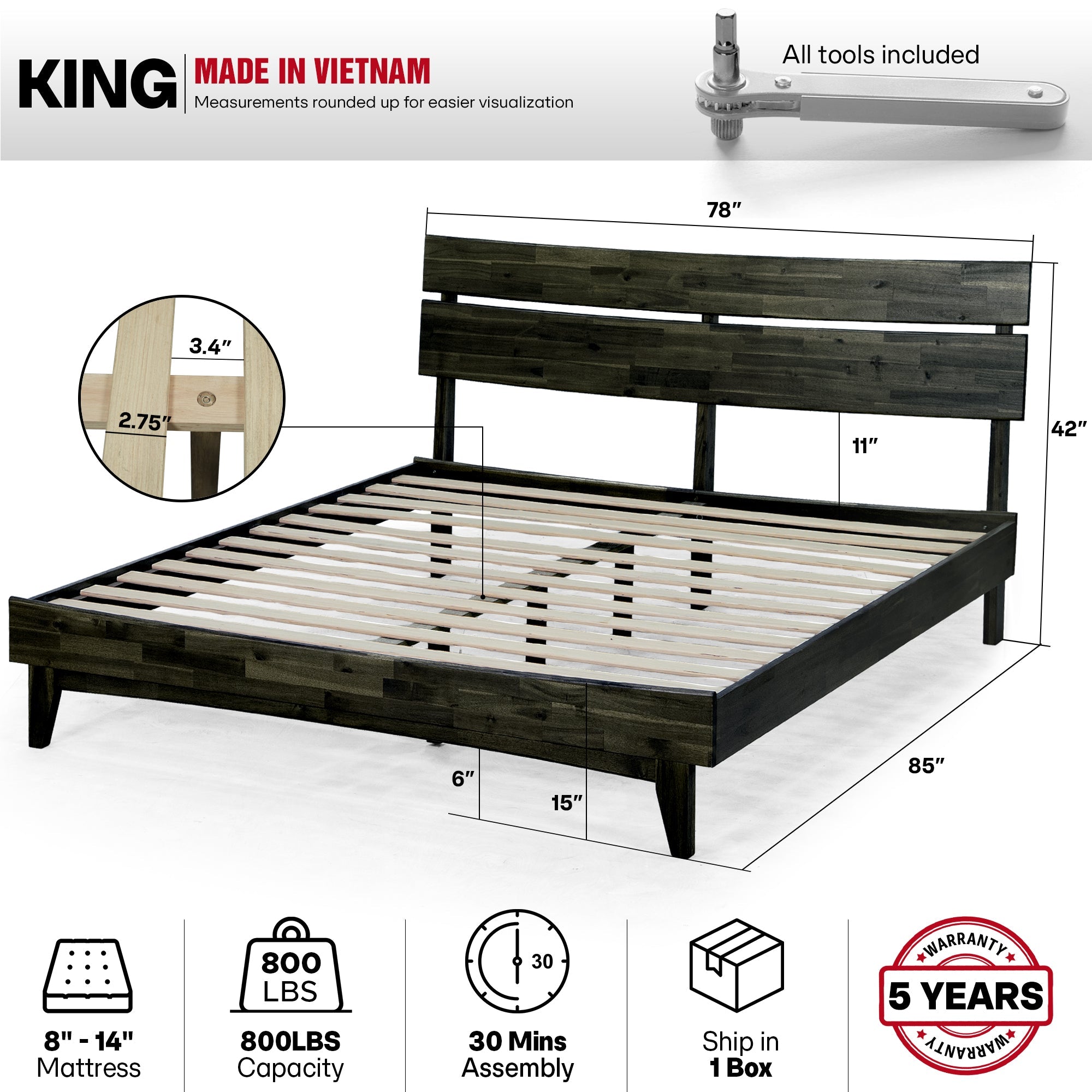 Acacia Solid Wood Bed Frame - Aurora Style for a Stylish Bedroom