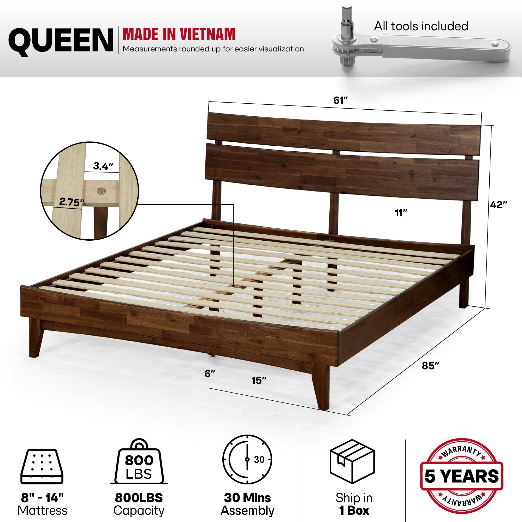 Acacia Solid Wood Bed Frame - Aurora Style for a Stylish Bedroom