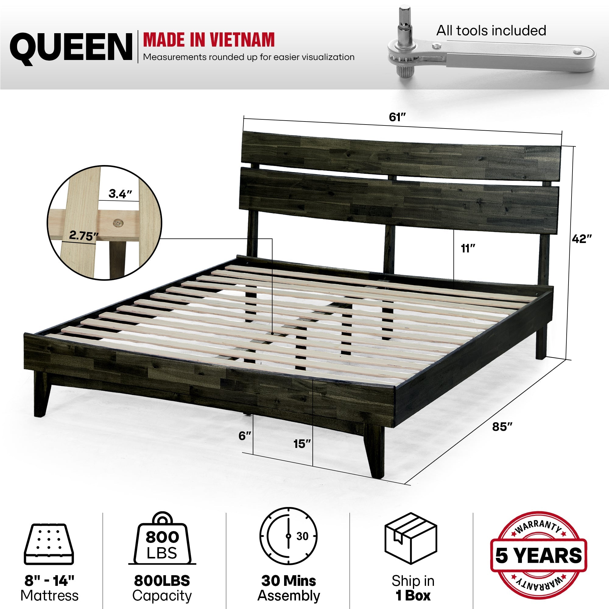 Acacia Solid Wood Bed Frame - Aurora Style for a Stylish Bedroom