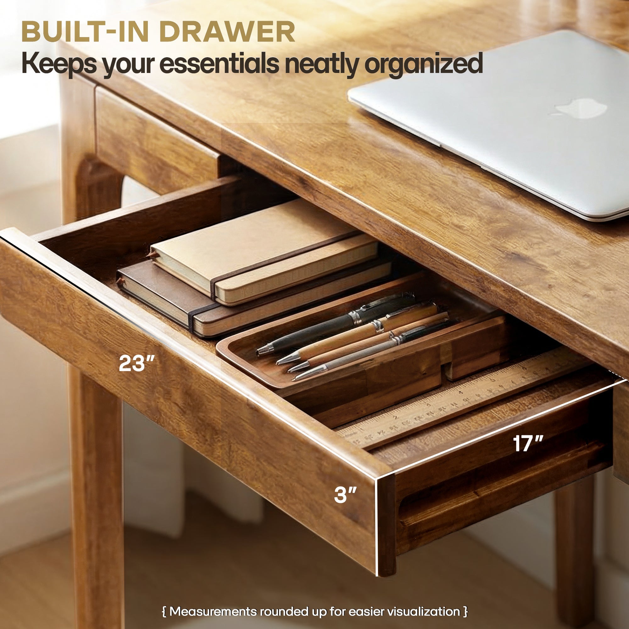 ACACIA Wilma 48” Rubber Wood Rectangular Writing Desk