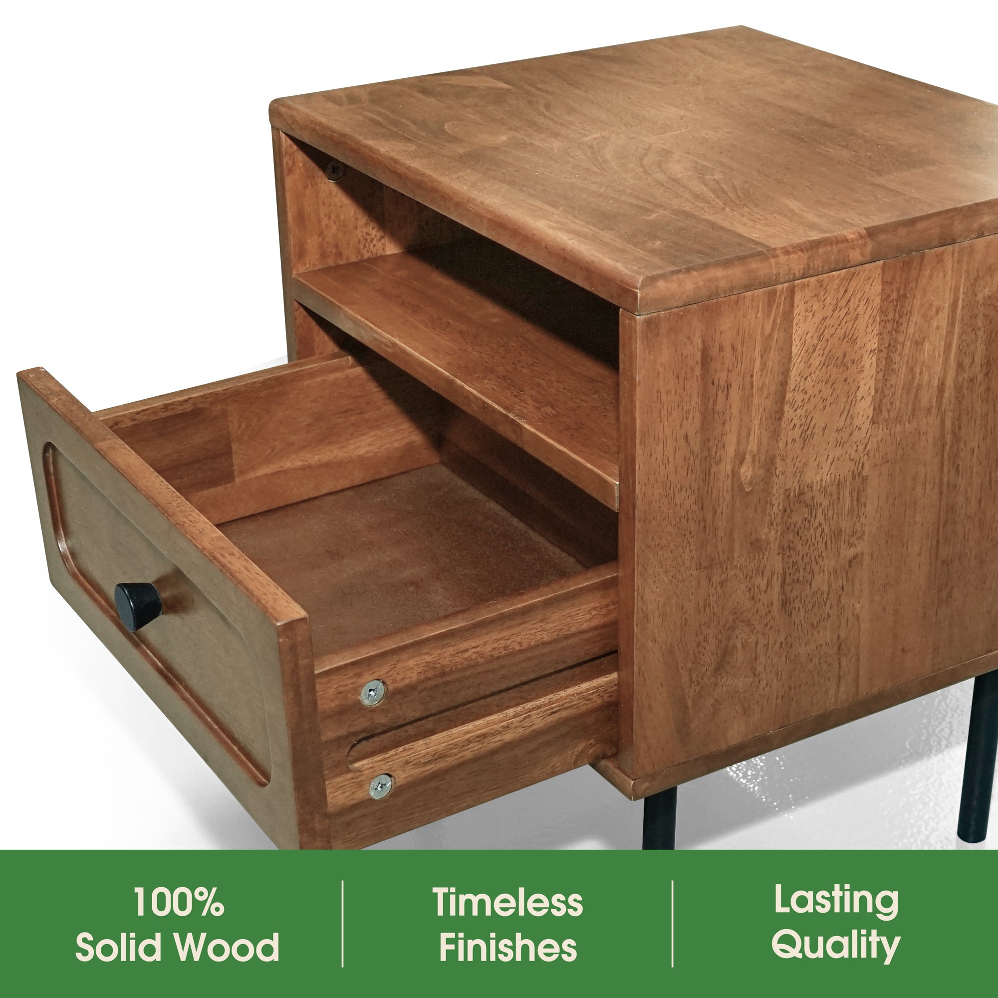 Acacia Savana Mid-Century Modern Single Drawer Solid Wood Nightstand