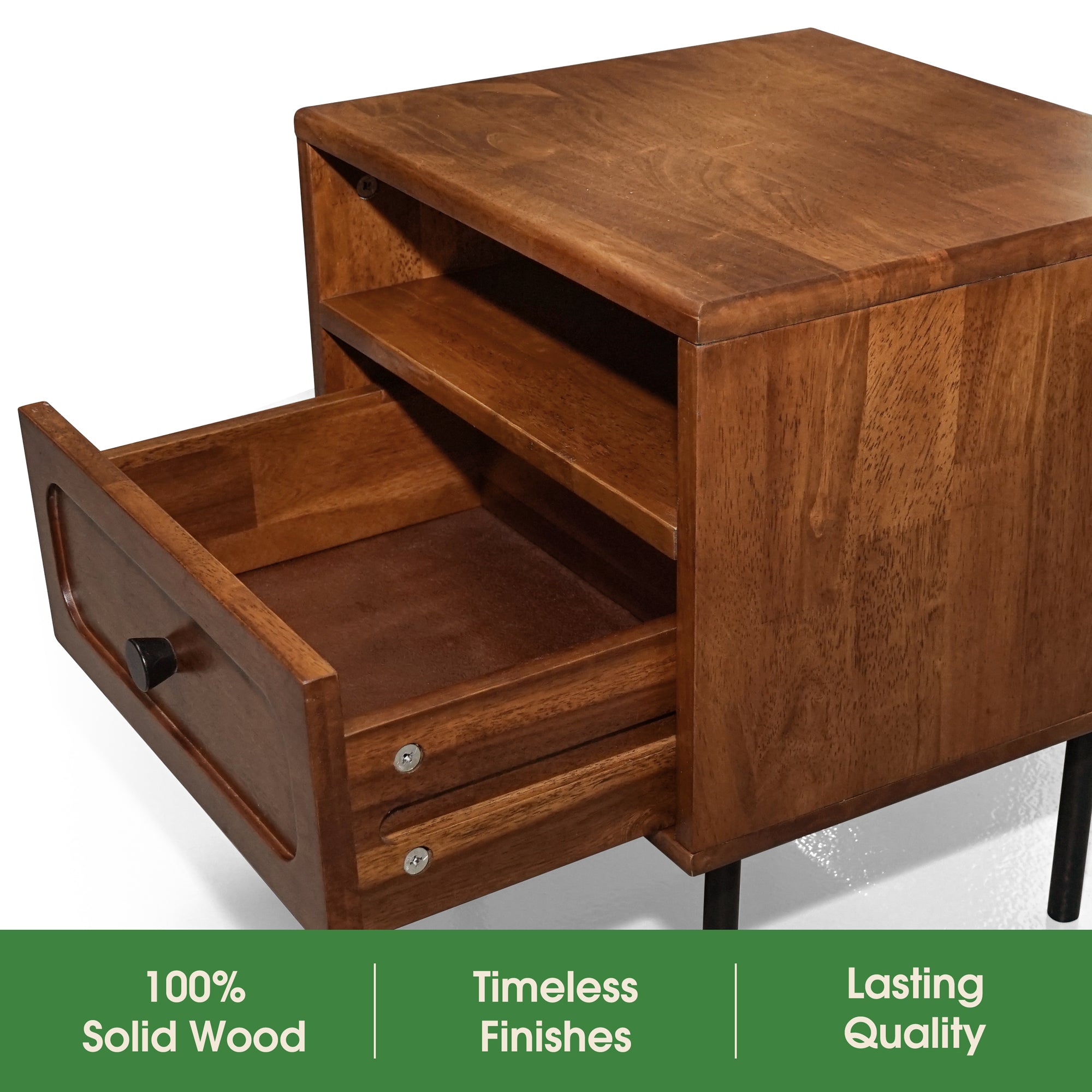 Acacia Savana Mid-Century Modern Single Drawer Solid Wood Nightstand