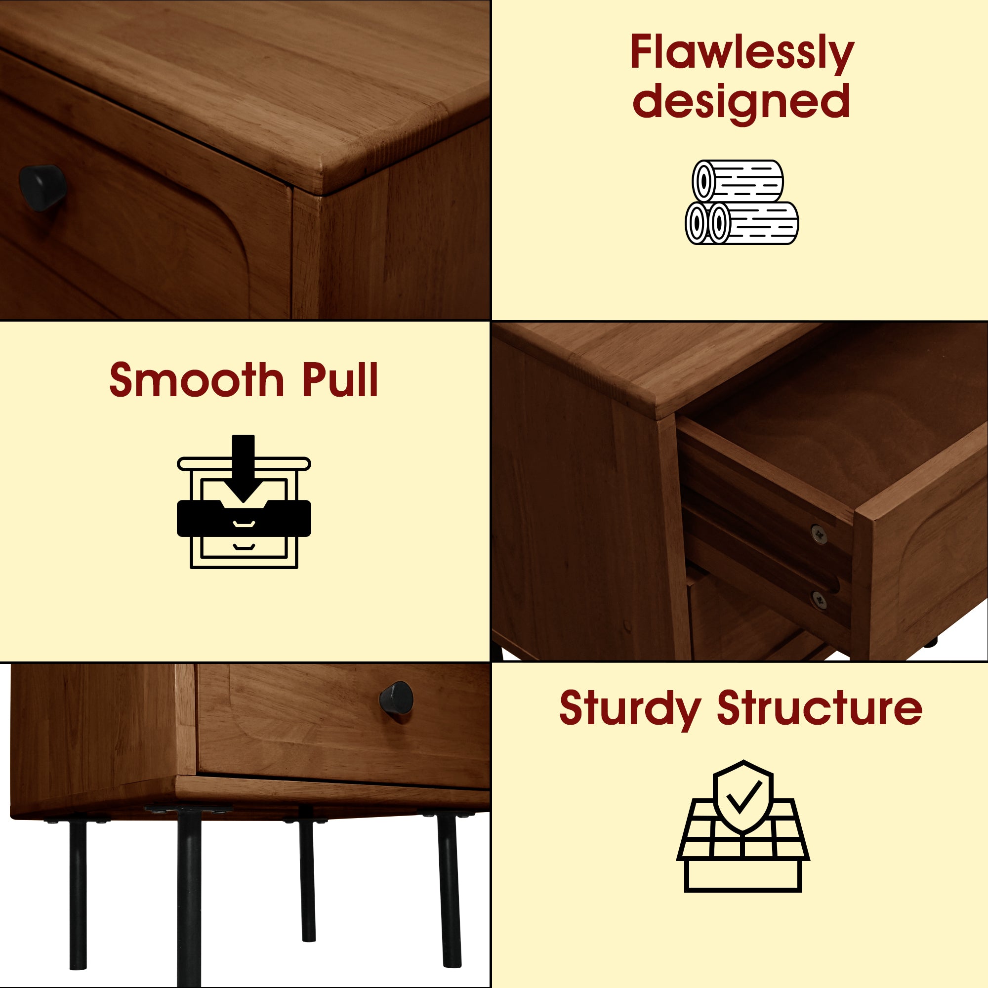 Acacia Savana Mid-Century 2 - Drawer Solid Wood Nightstand