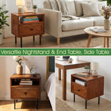 Acacia Savana Mid-Century Modern Single Drawer Solid Wood Nightstand