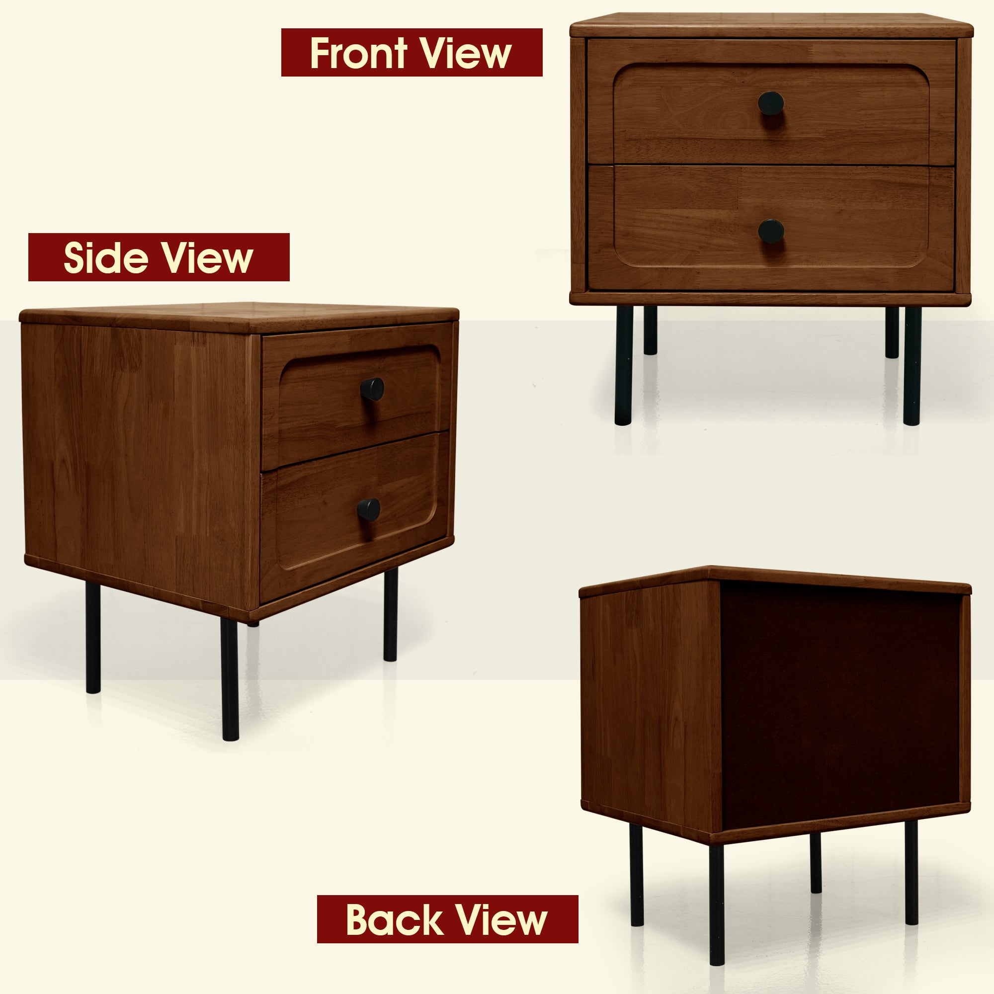 Acacia Savana Mid-Century 2 - Drawer Solid Wood Nightstand