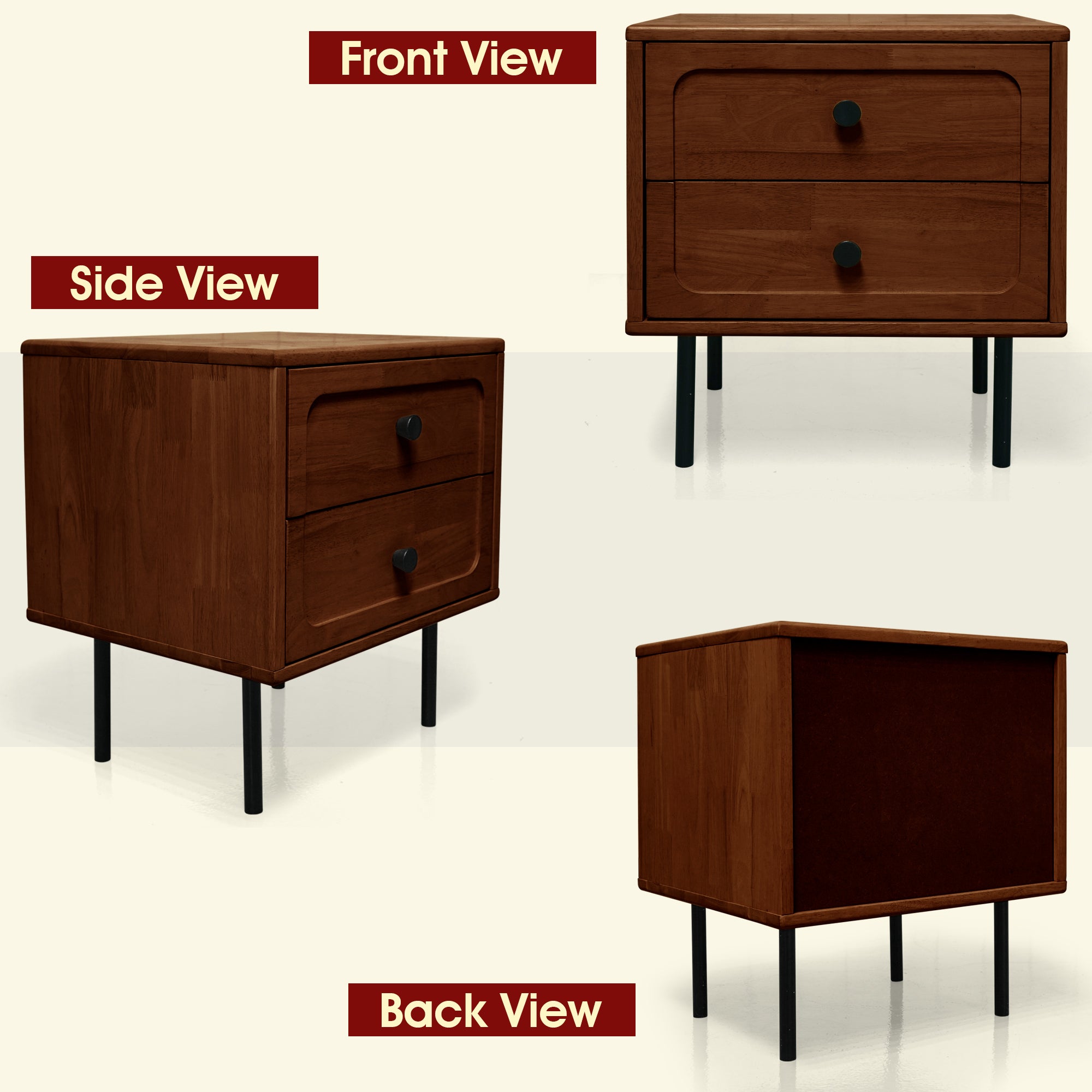 Acacia Savana Mid-Century 2 - Drawer Solid Wood Nightstand