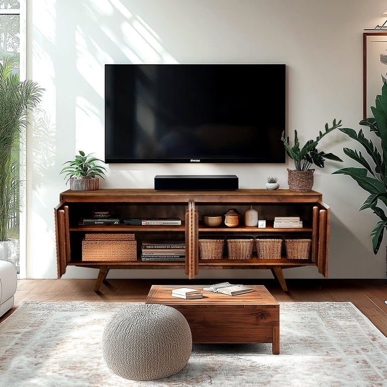 Acacia Harmony TV Stand with Storage for TVs up to 80 Inches