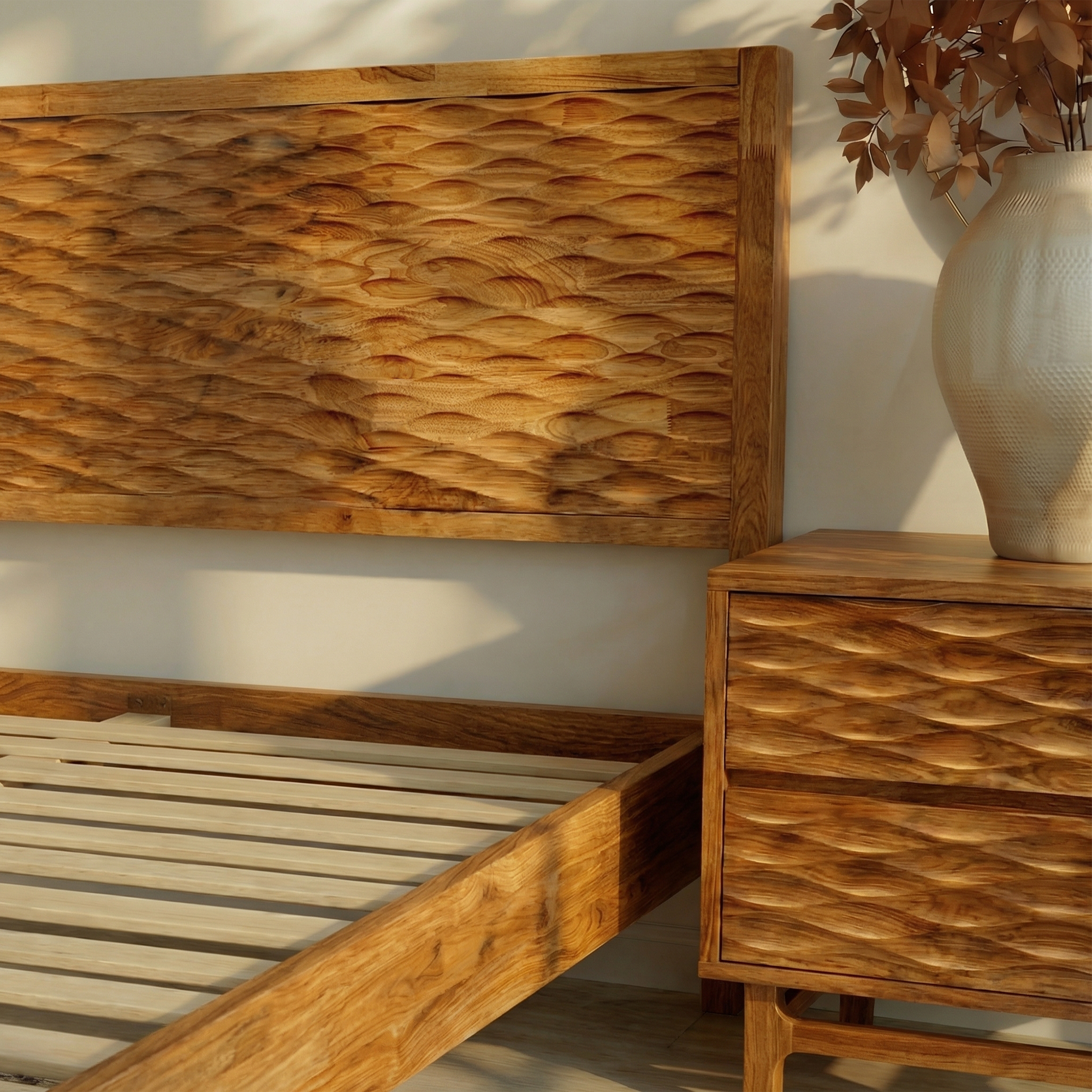 Acacia Elara Platform Bed Frame with Headboard - Stylish and Durable Design