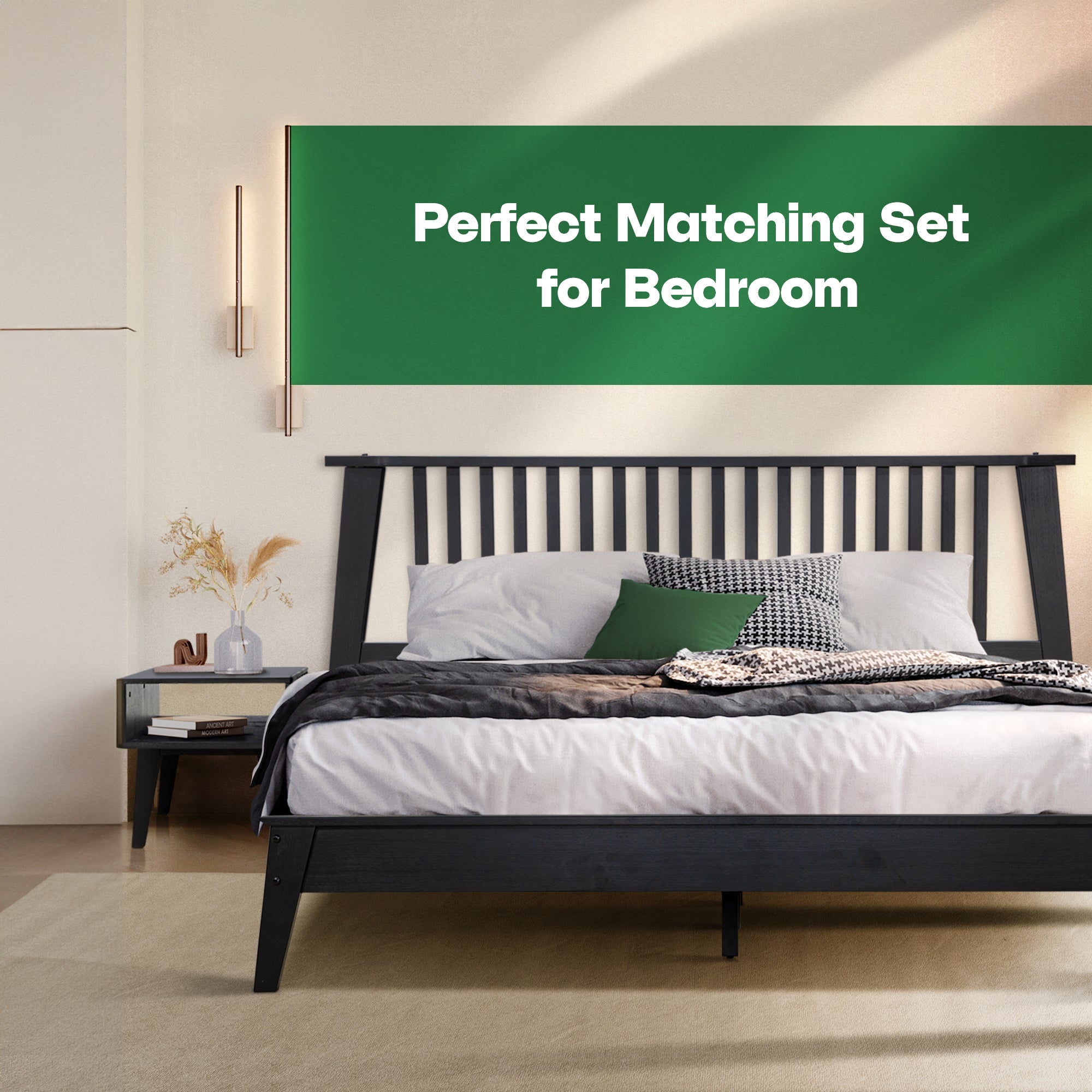Acacia Kaylin Bed Frame & Nightstand Set for a Stylish Bedroom