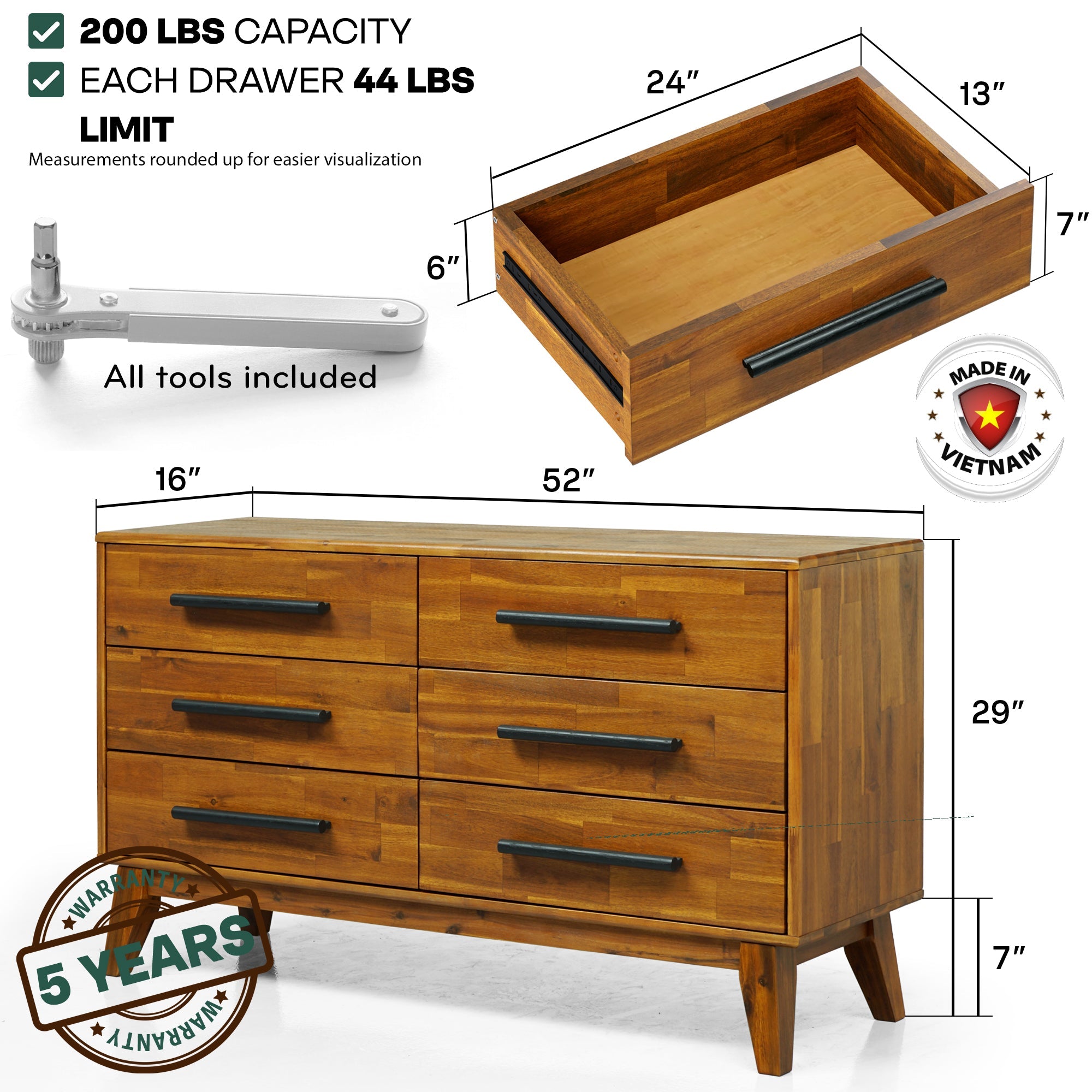 Acacia Legacy Solid Wood Dresser for Timeless Elegance and Durability