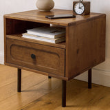 Acacia Savana Mid-Century Modern Single Drawer Solid Wood Nightstand