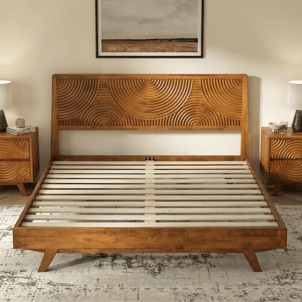 Acacia Harmony Solid Wood Platform Bed Frame with Headboard