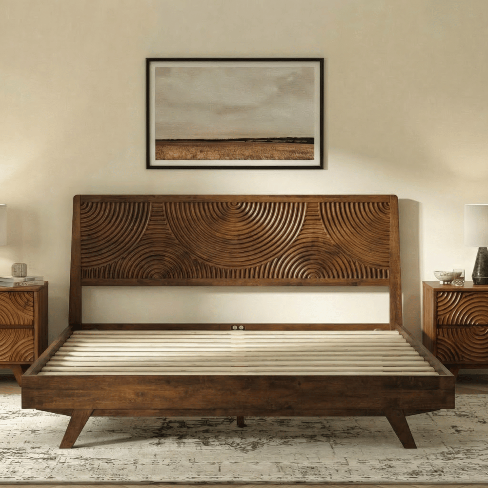 Acacia Harmony Solid Wood Platform Bed Frame with Headboard