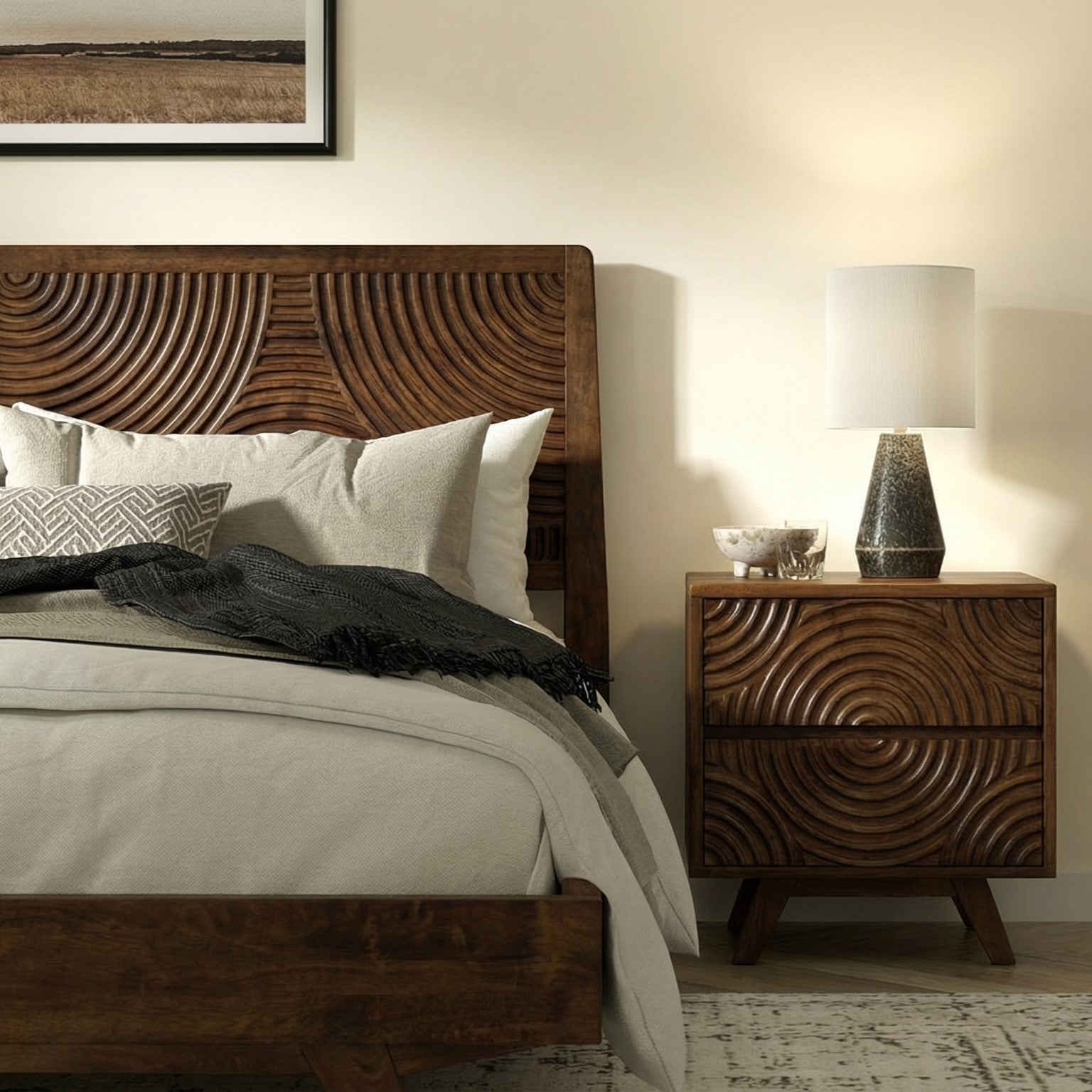 Acacia Harmony Solid Wood Platform Bed Frame with Headboard