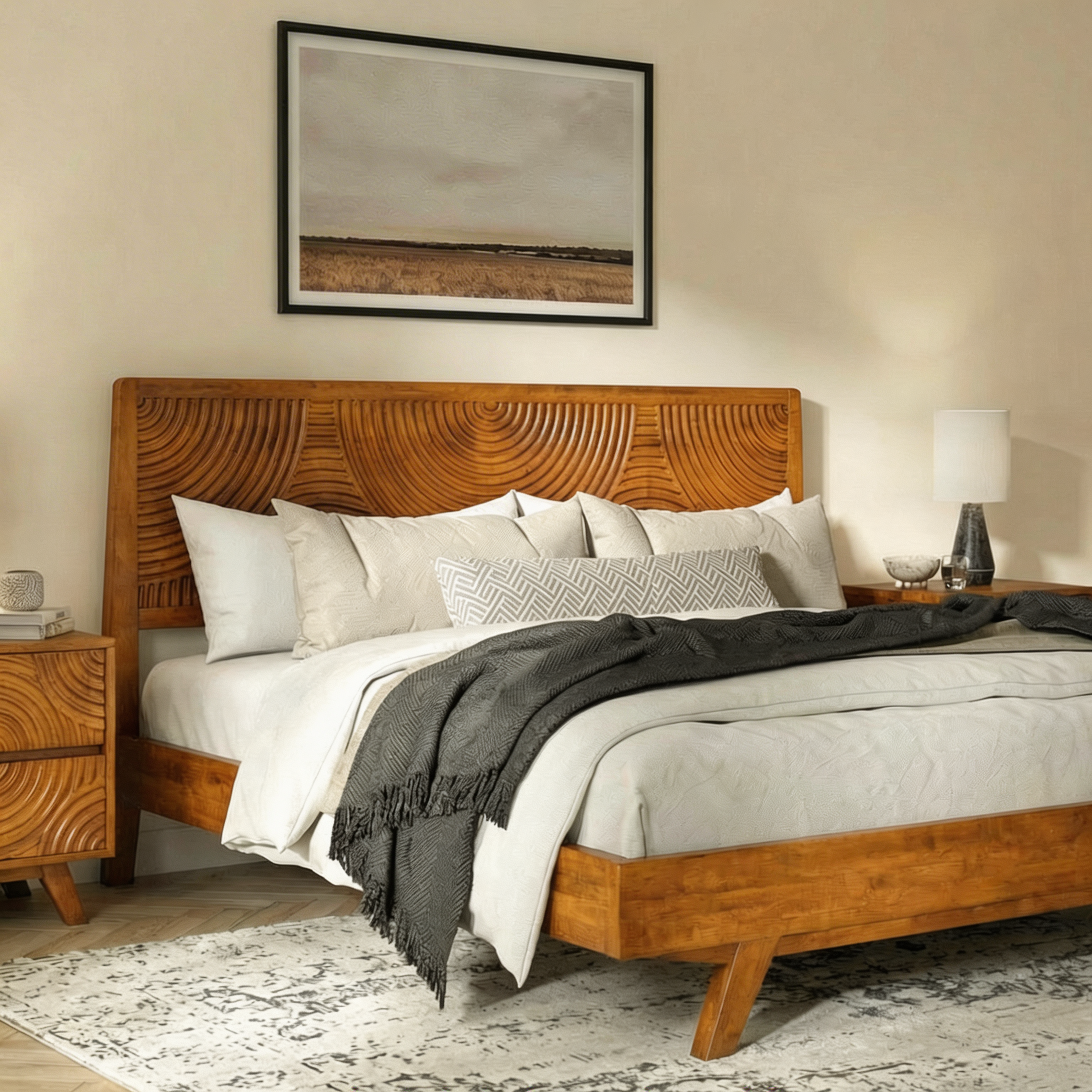Acacia Harmony Solid Wood Platform Bed Frame with Headboard
