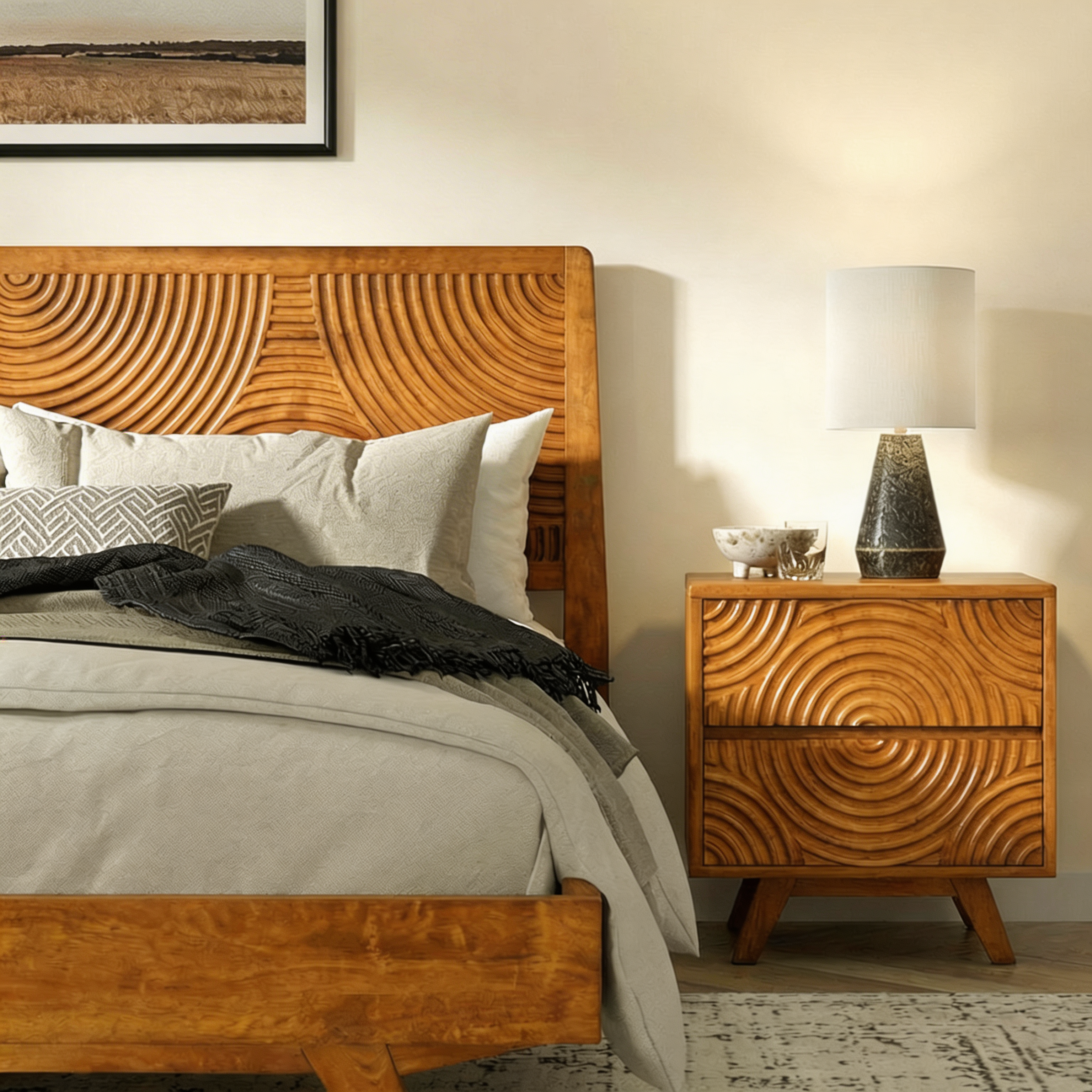 Acacia Harmony Solid Wood Platform Bed Frame with Headboard