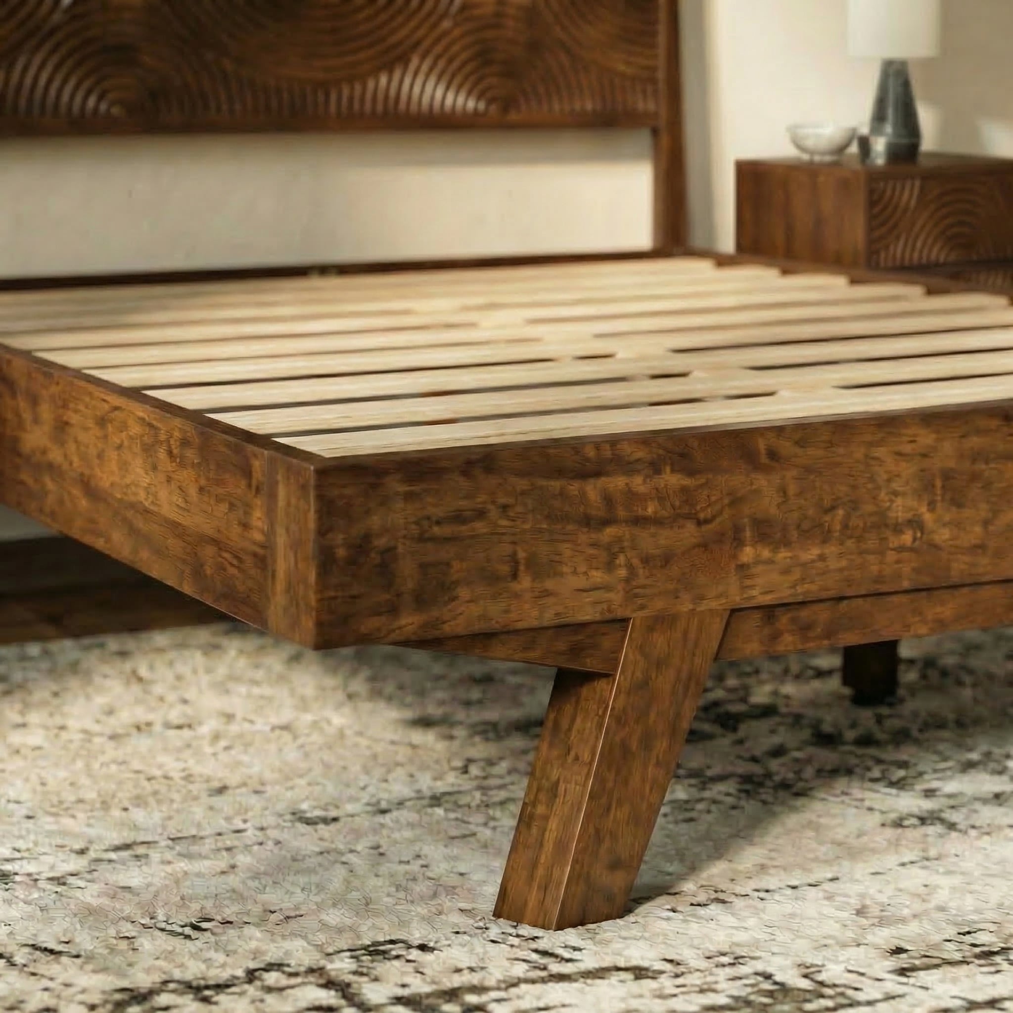 Acacia Harmony Solid Wood Platform Bed Frame with Headboard
