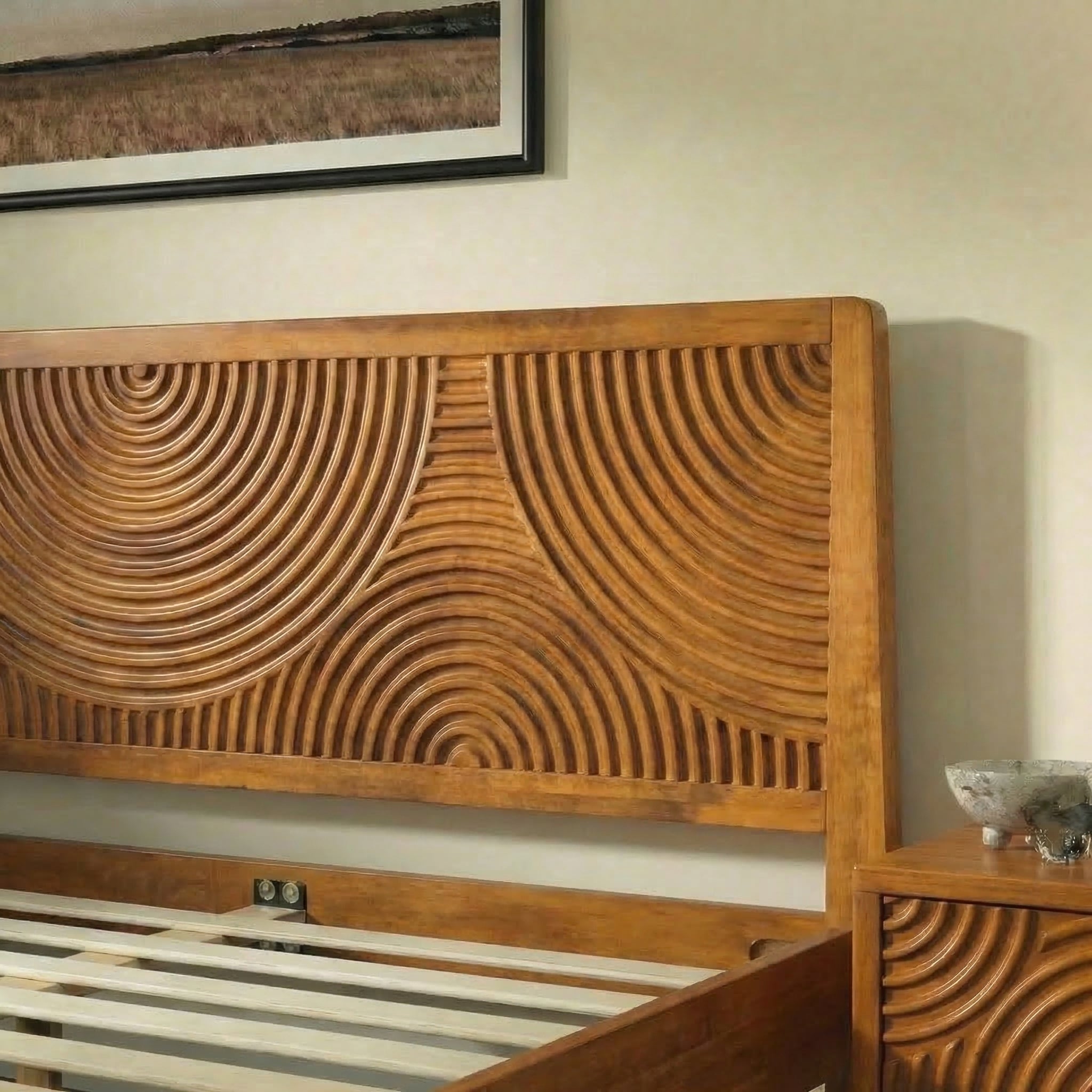 Acacia Harmony Solid Wood Platform Bed Frame with Headboard