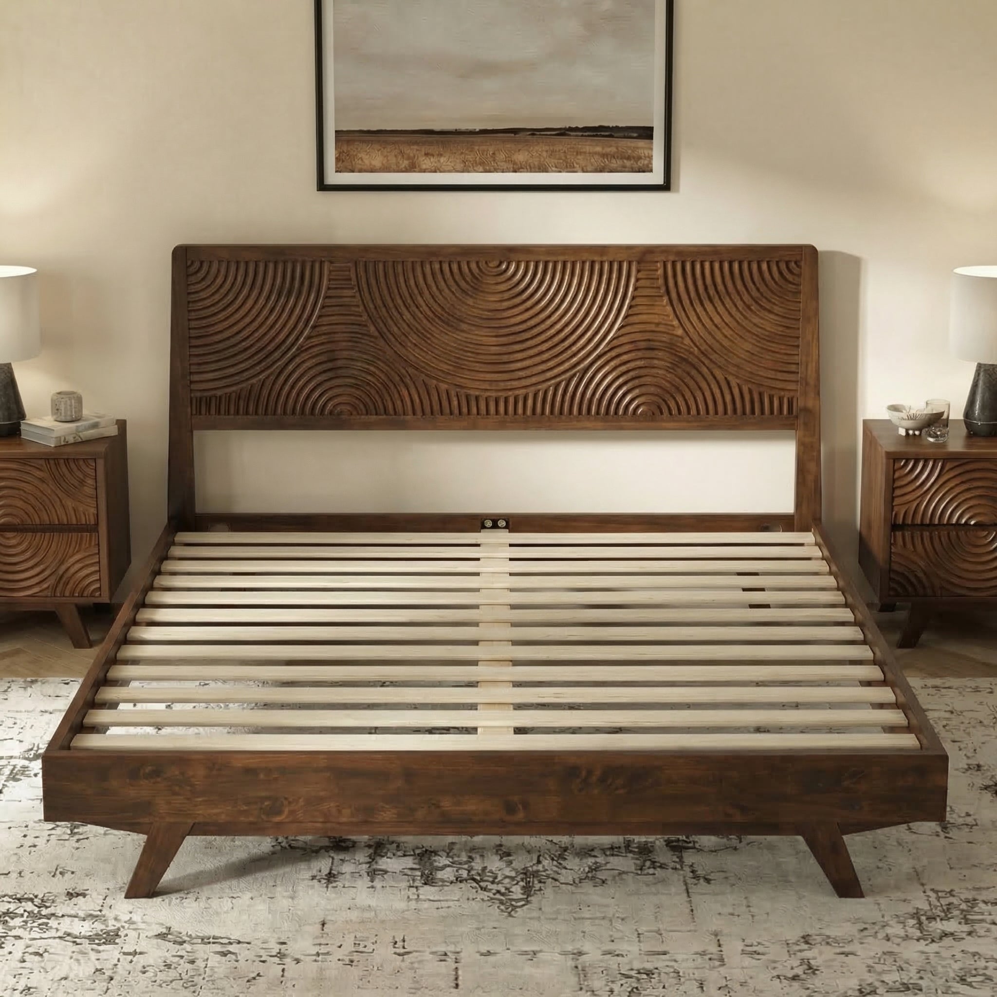 Acacia Harmony Solid Wood Platform Bed Frame with Headboard