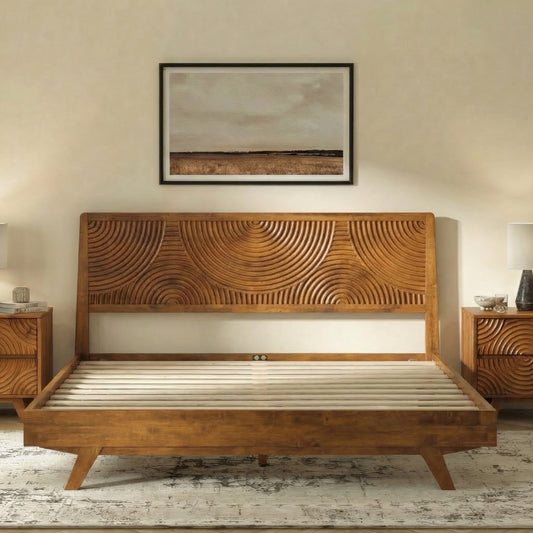 Acacia Harmony Solid Wood Platform Bed Frame with Headboard